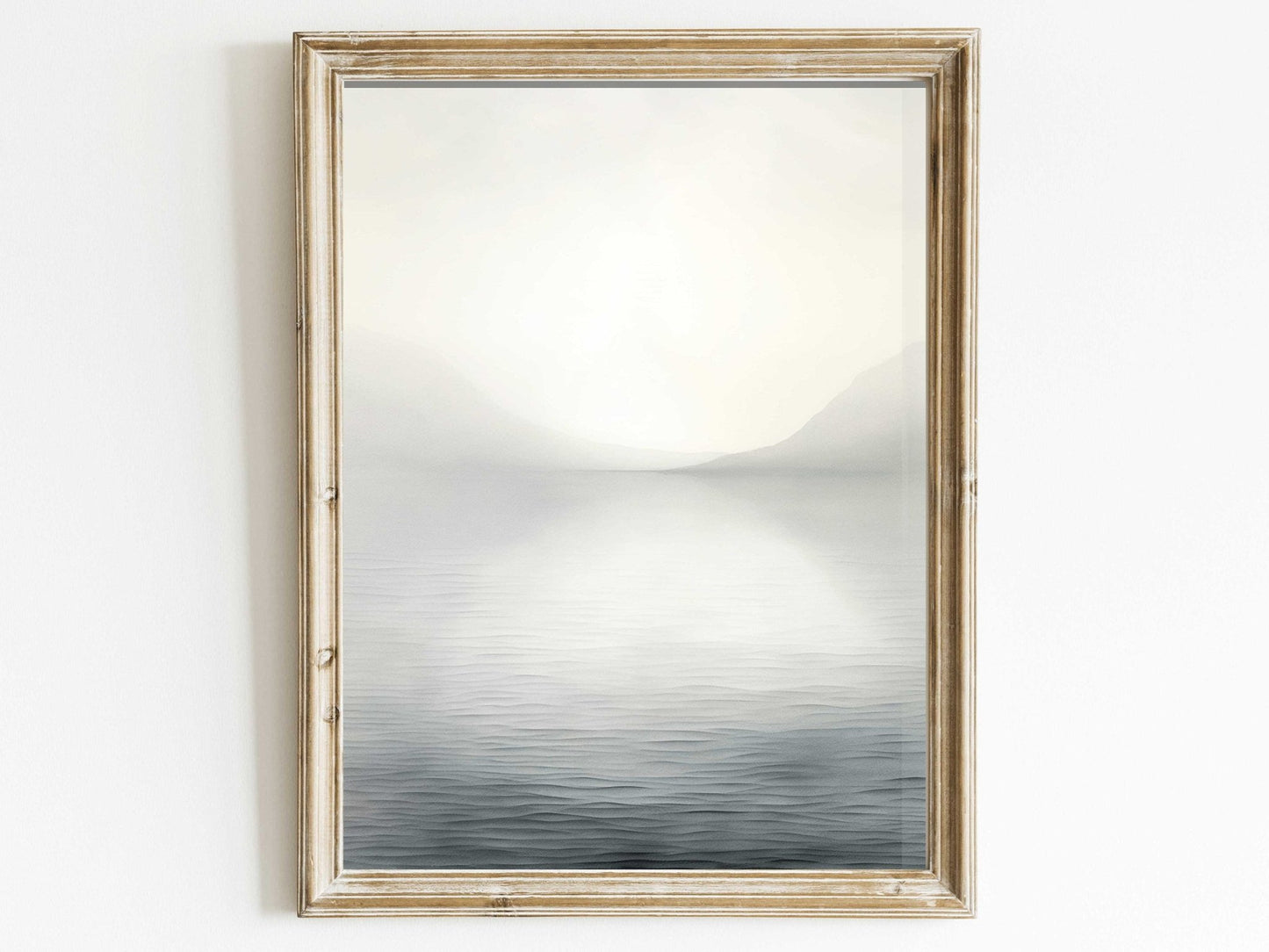 Abstract Lake and Mountains Wall Art, Elegant Black & White Landscape - WildfieldPrints