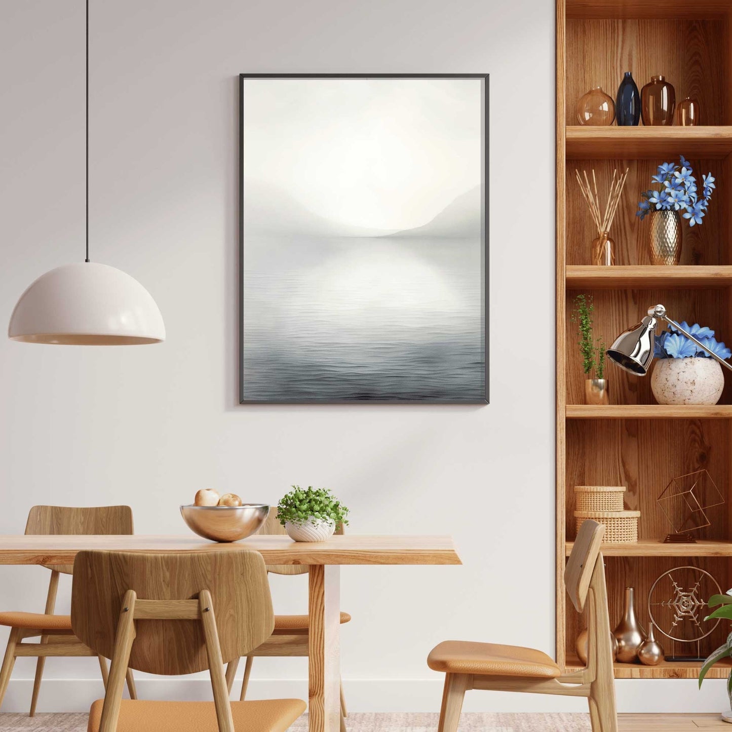 Abstract Lake and Mountains Wall Art, Elegant Black & White Landscape - WildfieldPrints