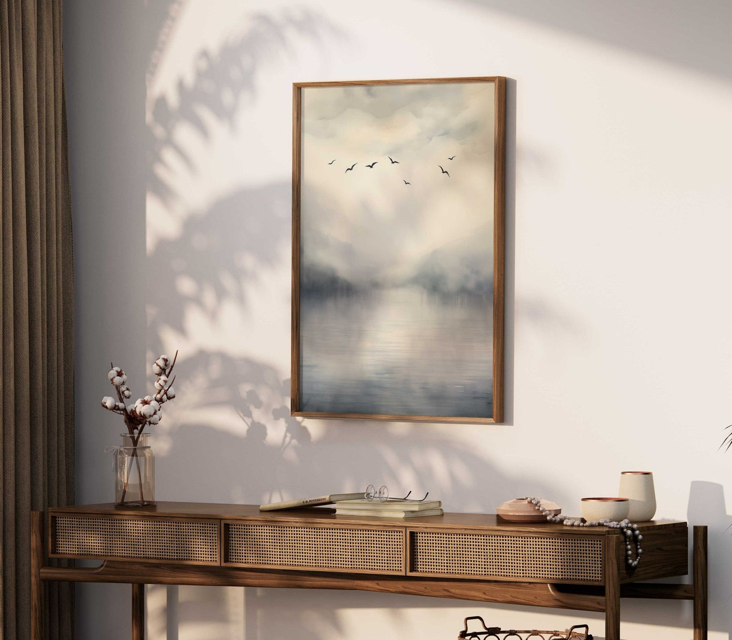 Abstract Lake & Birds Wall Art, Watercolor Landscape Decor, Nature Print - WildfieldPrints