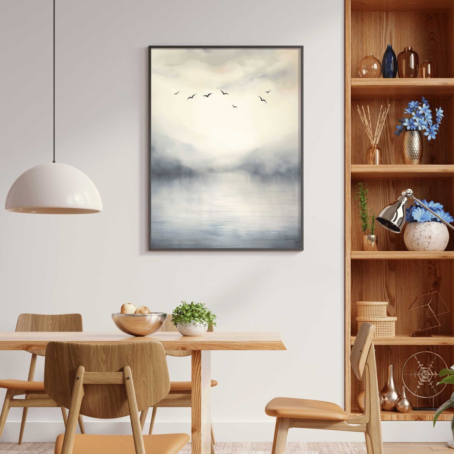 Abstract Lake & Birds Wall Art, Watercolor Landscape Decor, Nature Print - WildfieldPrints