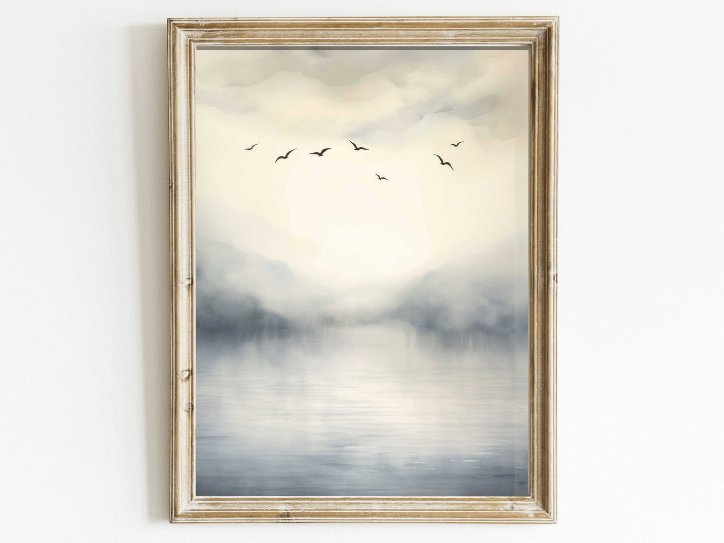 Abstract Lake & Birds Wall Art, Watercolor Landscape Decor, Nature Print - WildfieldPrints