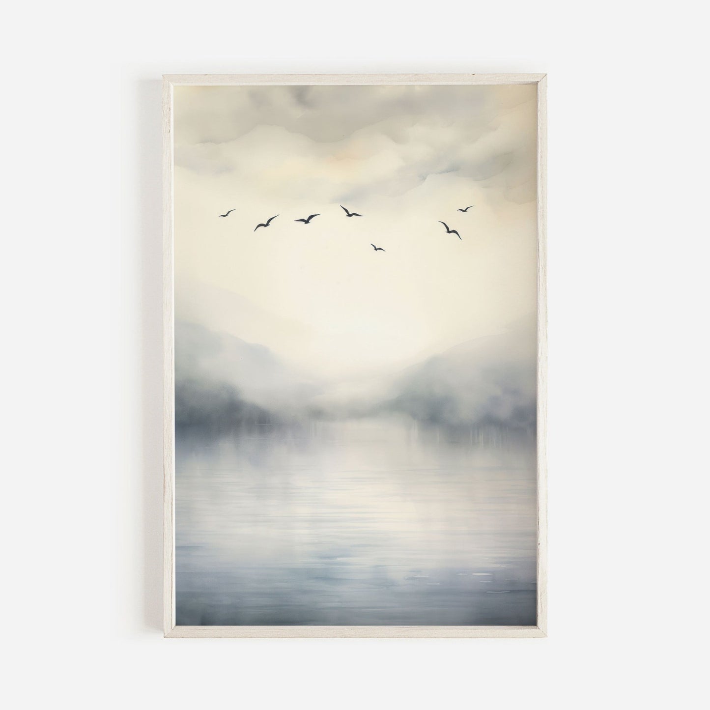 Abstract Lake & Birds Wall Art, Watercolor Landscape Decor, Nature Print - WildfieldPrints