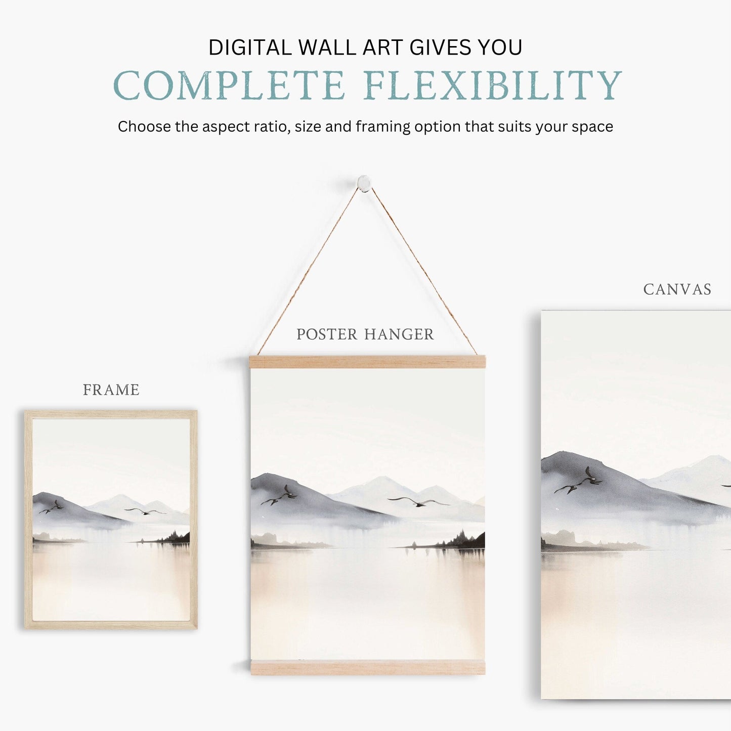 Abstract Nature Print, Watercolor Landscape, Mountains & Lake Decor - WildfieldPrints