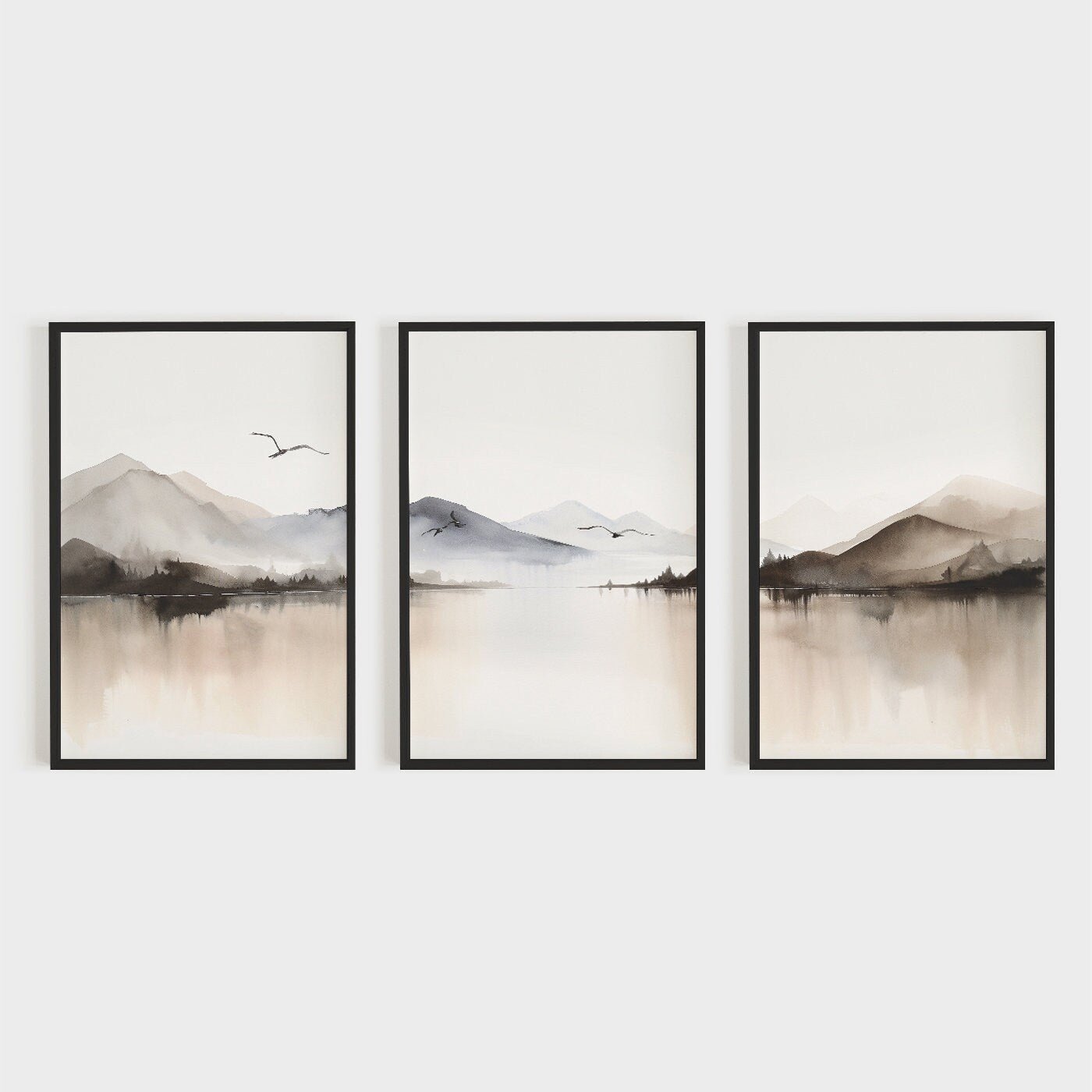 Abstract Nature Print, Watercolor Landscape, Mountains & Lake Decor - WildfieldPrints