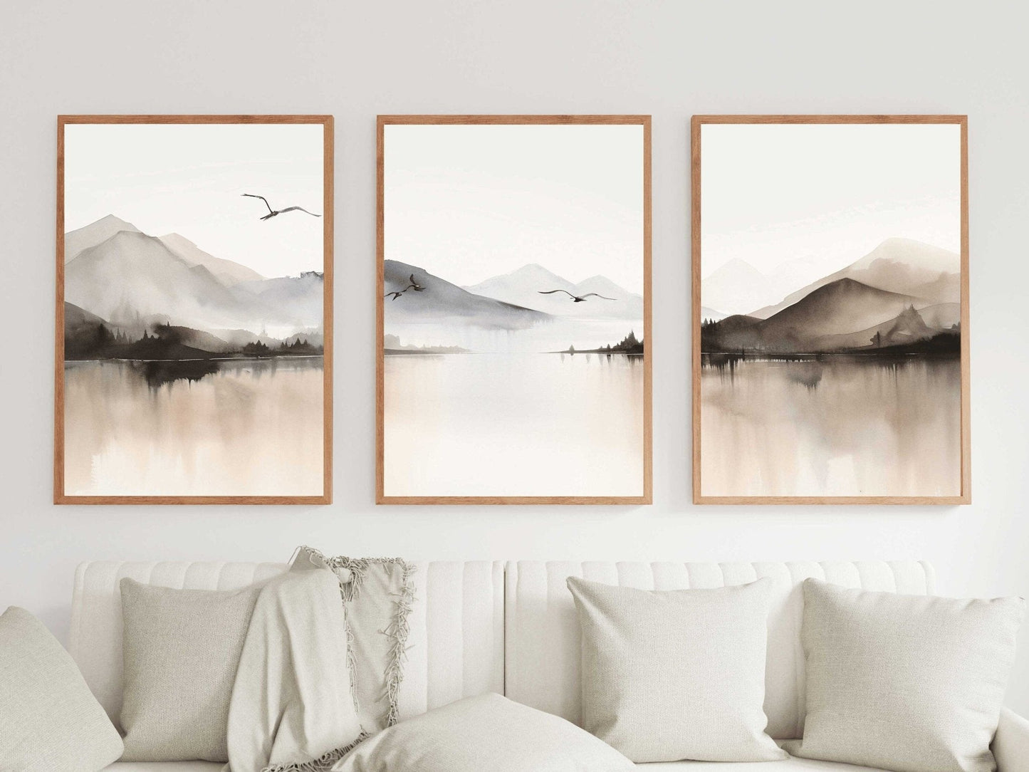 Abstract Nature Print, Watercolor Landscape, Mountains & Lake Decor - WildfieldPrints