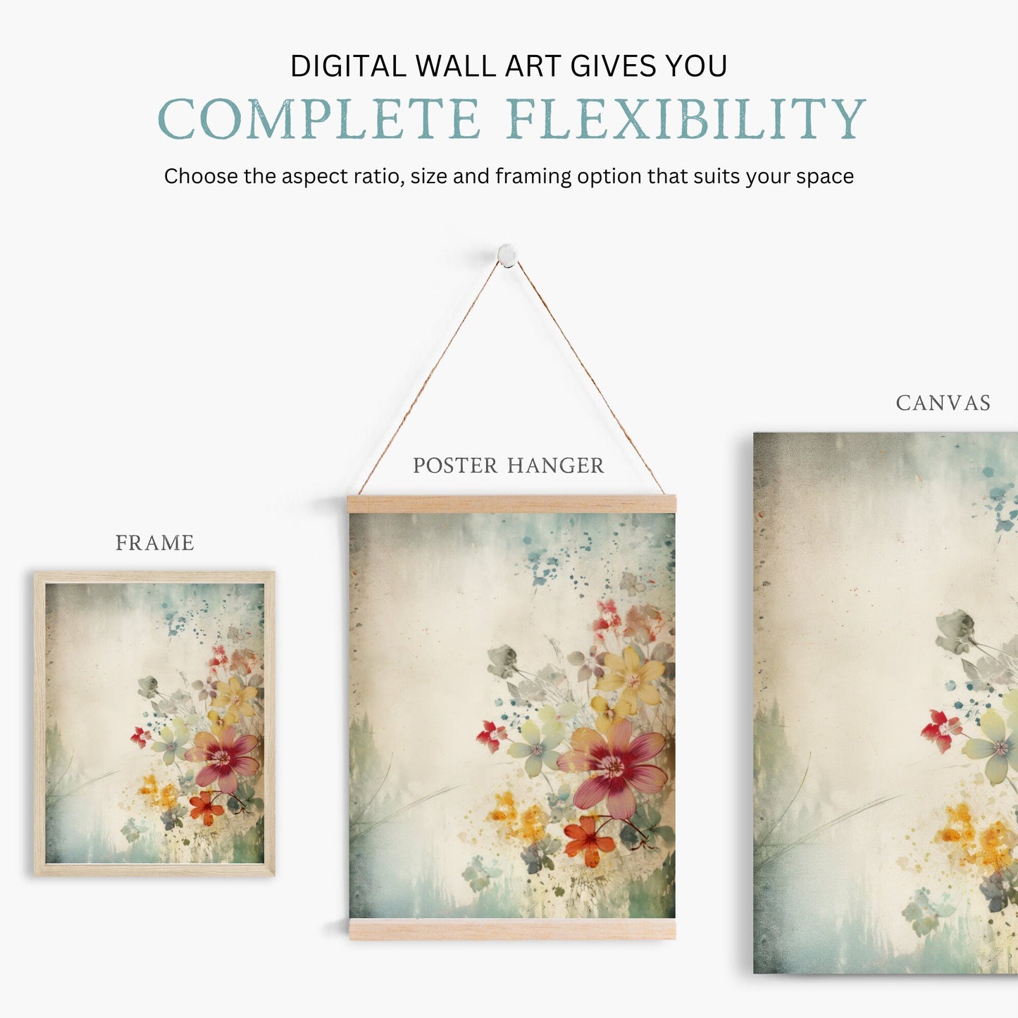 Abstract Vintage Floral Prints, Colorful Wildflower Wall Decor - WildfieldPrints