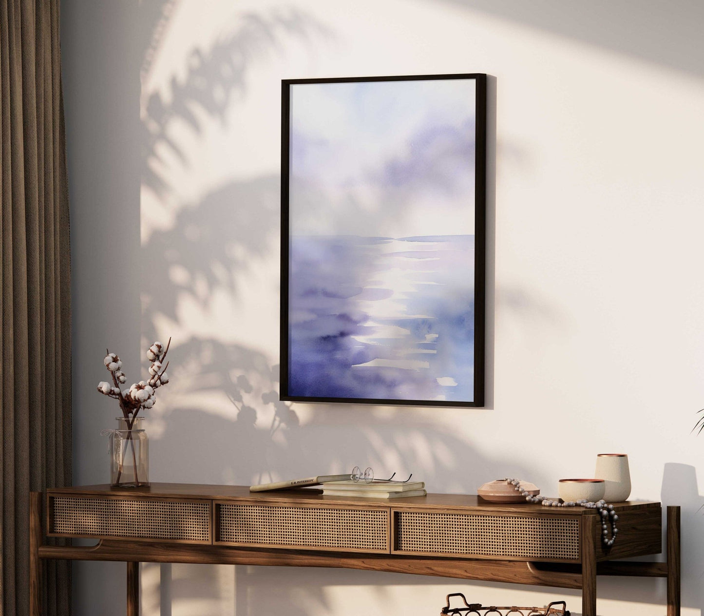 Abstract Watercolor Landscape Art, Purple Home Decor, Sea & Sky Decor - WildfieldPrints