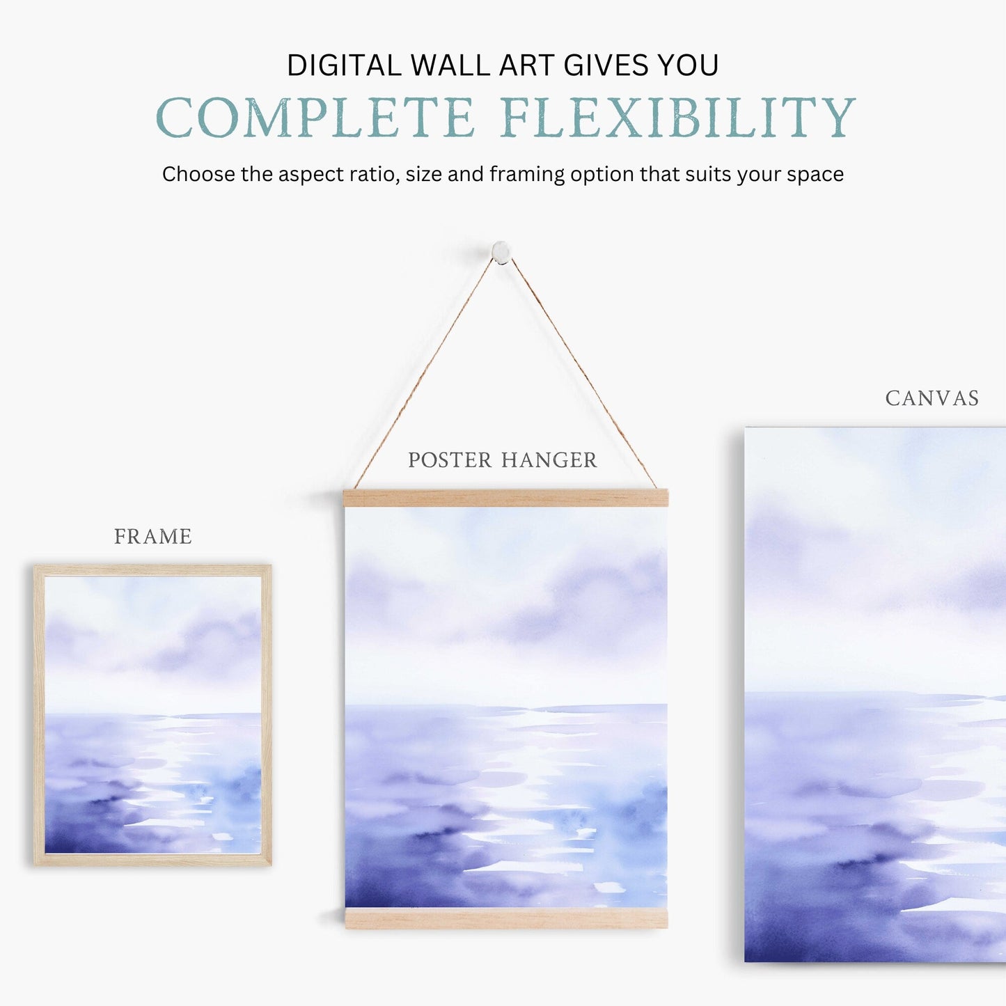 Abstract Watercolor Landscape Art, Purple Home Decor, Sea & Sky Decor - WildfieldPrints