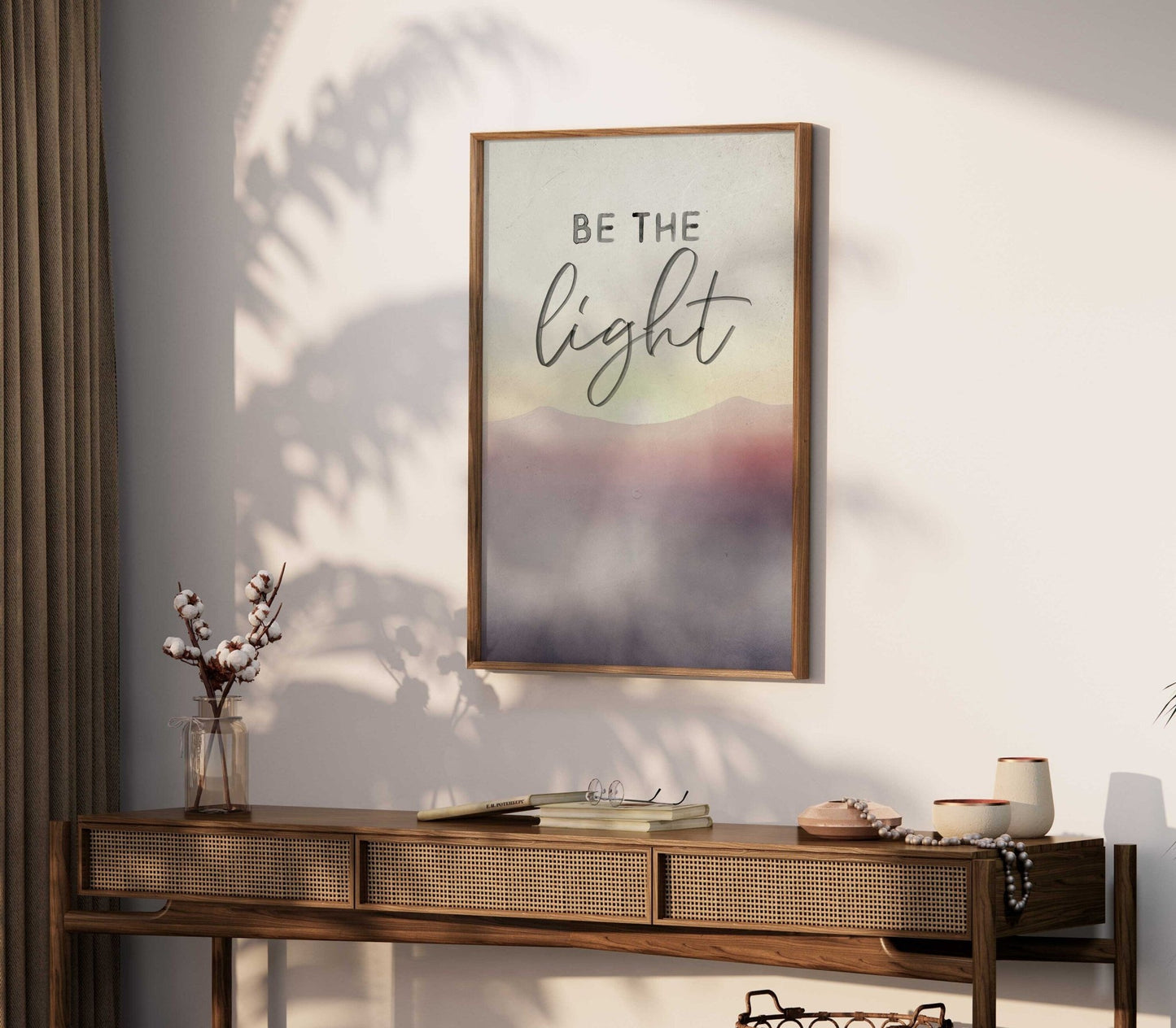 Abstract Watercolor Quote Art, Be the Light, Inspirational Saying, Mountain Decor - WildfieldPrints