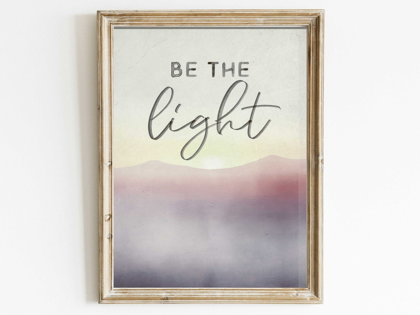 Abstract Watercolor Quote Art, Be the Light, Inspirational Saying, Mountain Decor - WildfieldPrints