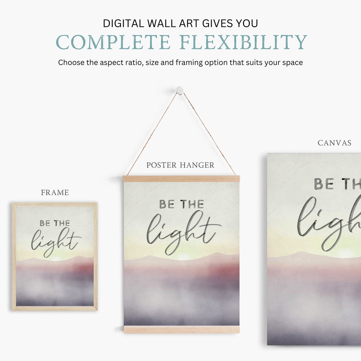 Abstract Watercolor Quote Art, Be the Light, Inspirational Saying, Mountain Decor - WildfieldPrints