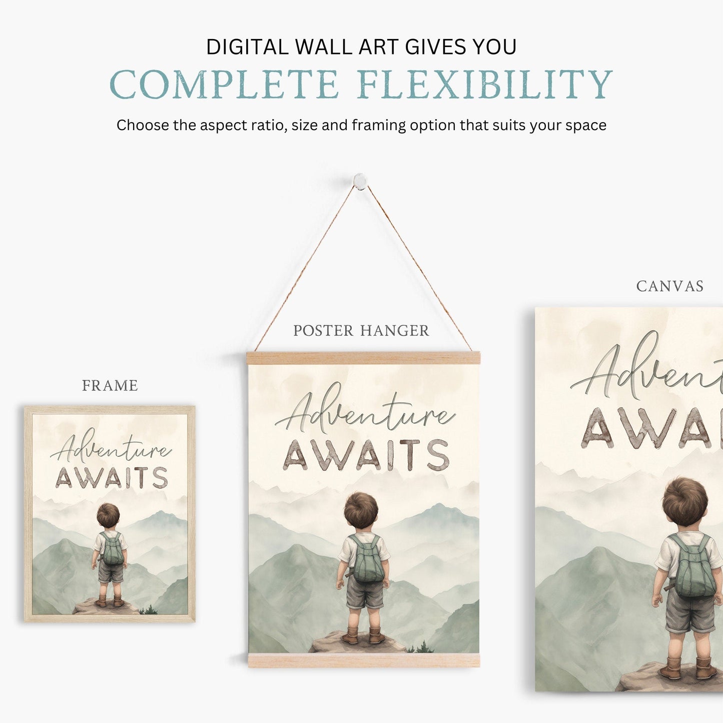 Adventure Awaits Art, Boys Room Decor, Toddler Wall Decor, Nursery Quote - WildfieldPrints