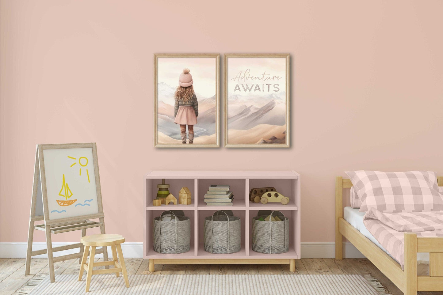 Adventure Awaits Art, Nursery Quote for Girls, Toddler Room Decor - WildfieldPrints