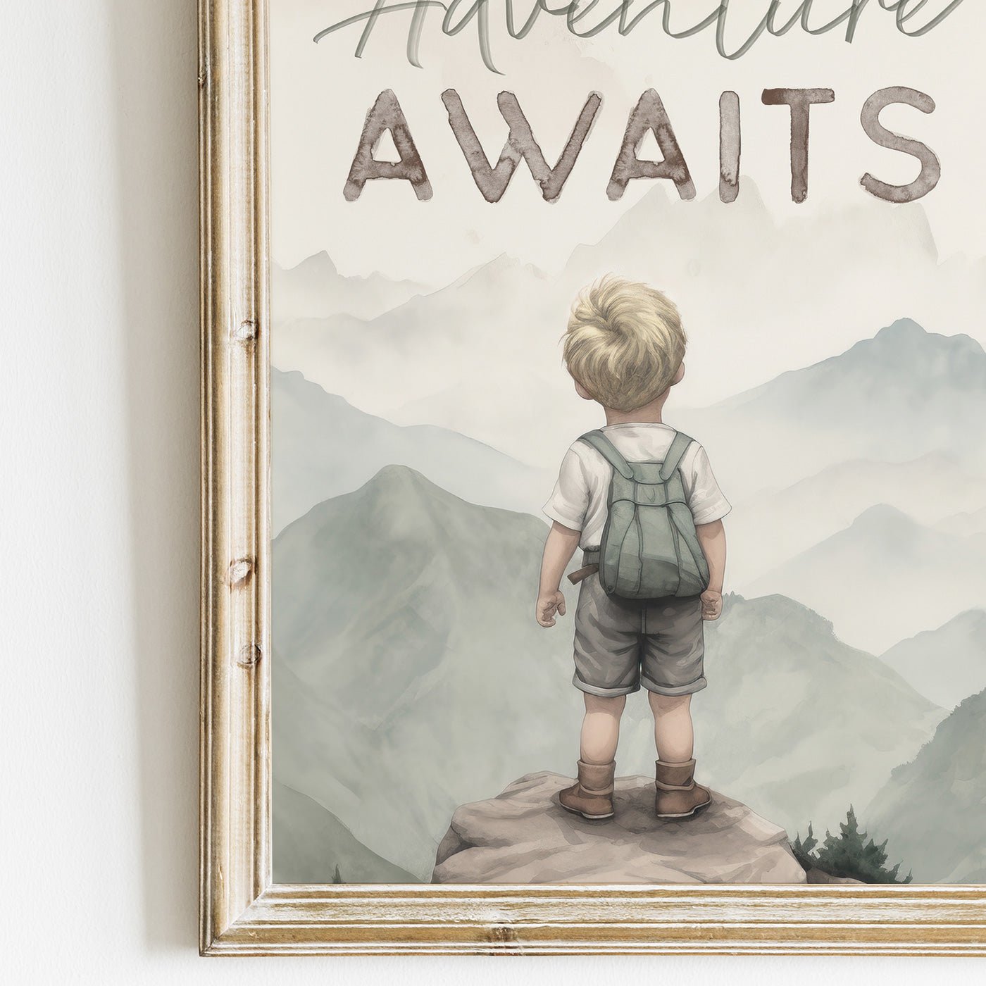 Adventure Awaits, Inspirational Boy Explorer Art, Mountain Nursery Decor - WildfieldPrints