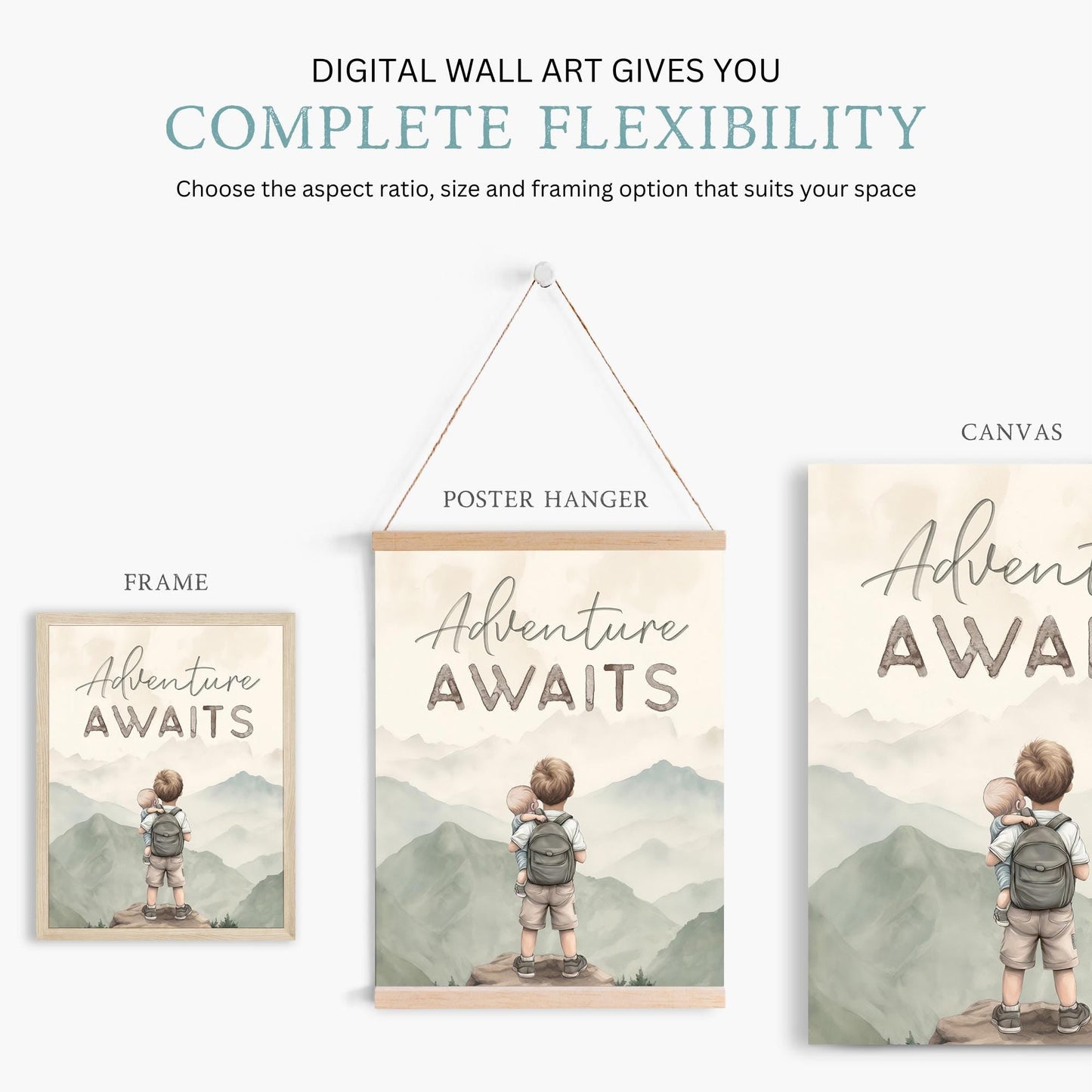 Adventure Awaits Nursery Print, Mountain Wall Decor, Baby Boy Gift - WildfieldPrints