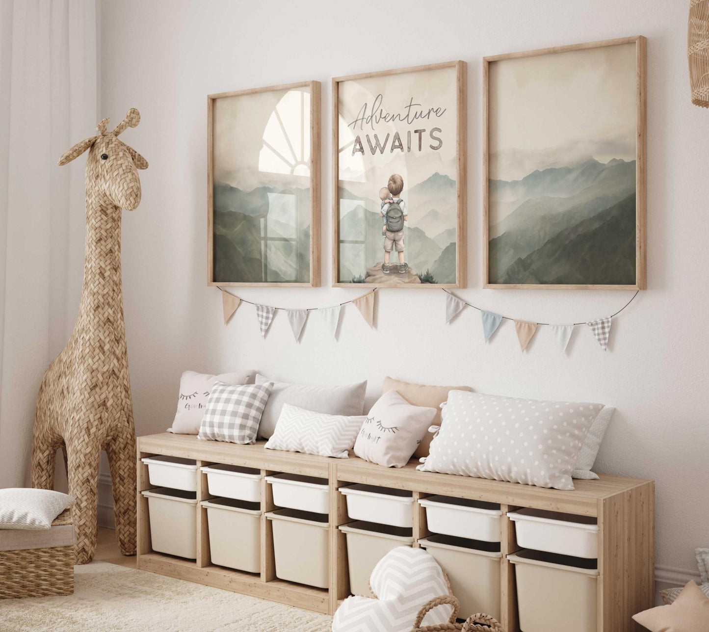 Adventure Awaits Nursery Print, Mountain Wall Decor, Baby Boy Gift - WildfieldPrints