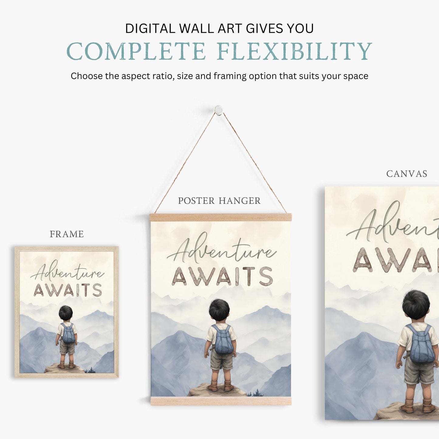 Adventure Awaits Print, Boys Room Decor, Mountain Themed Art - WildfieldPrints
