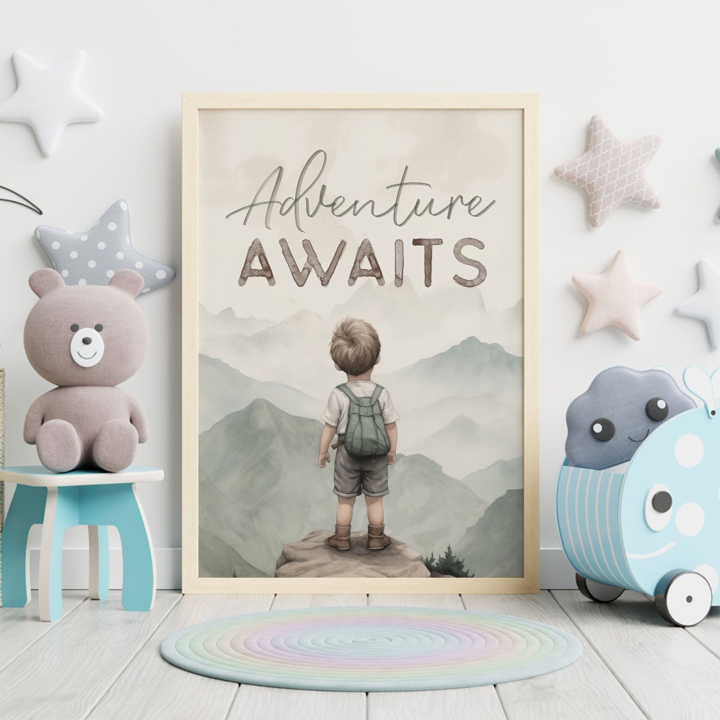 Adventure Awaits Print, Boy's Room Decor, Mountain - Themed Wall Art - WildfieldPrints