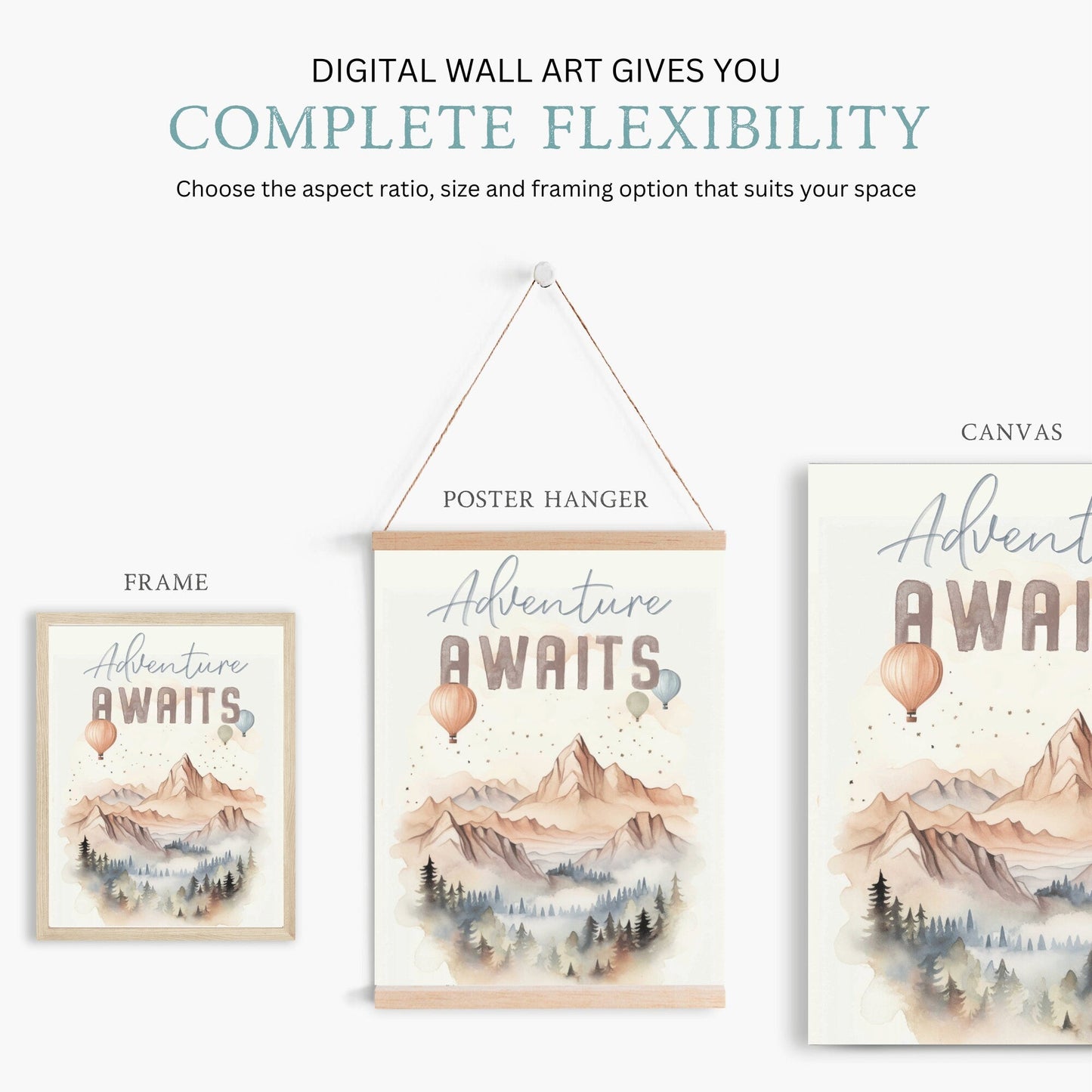 Adventure Awaits Print, Hiking and Camping Quote Kids Room Decor - WildfieldPrints