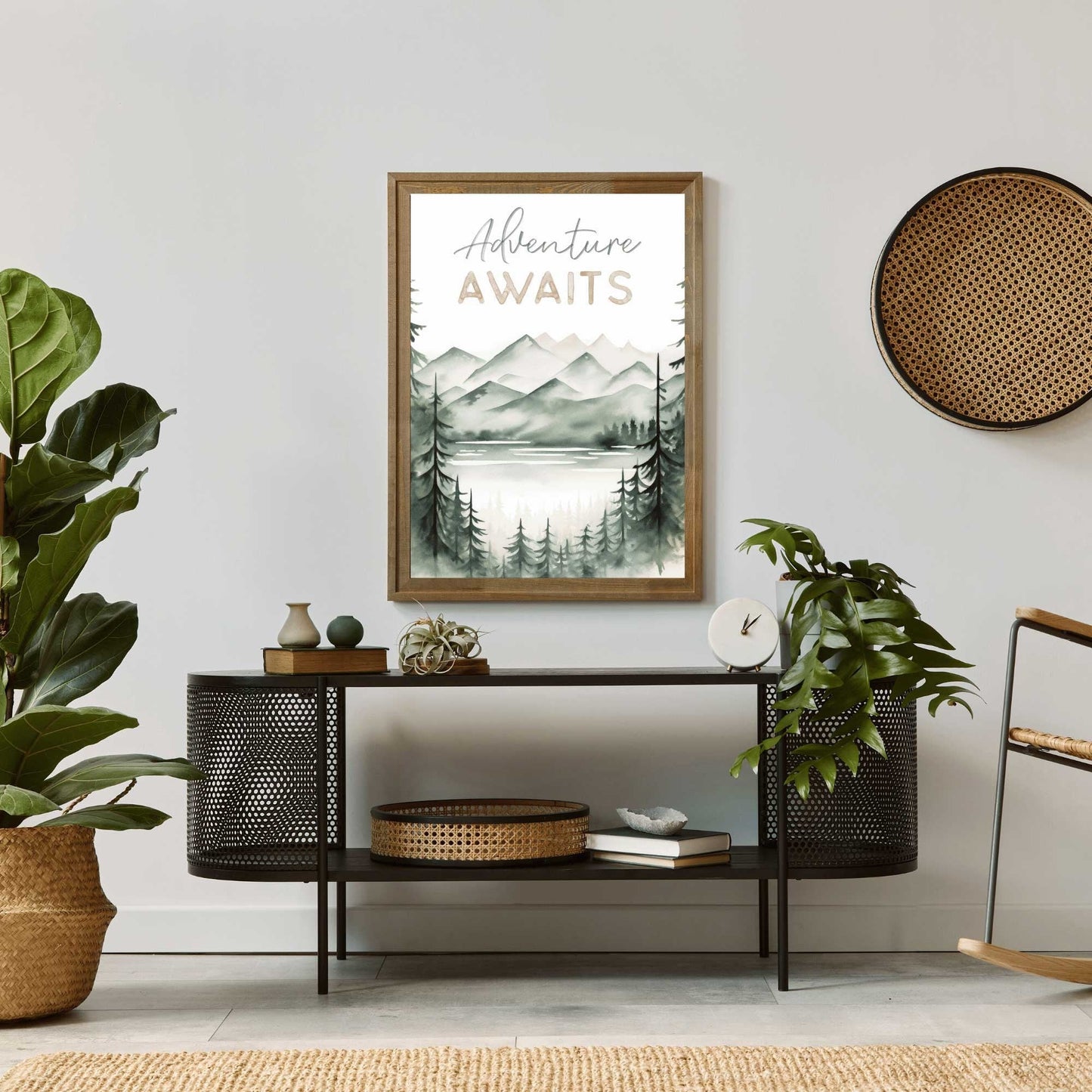 Adventure Awaits Print, Hiking & Camping Quote Wall Art, Vintage Nature Decor - WildfieldPrints