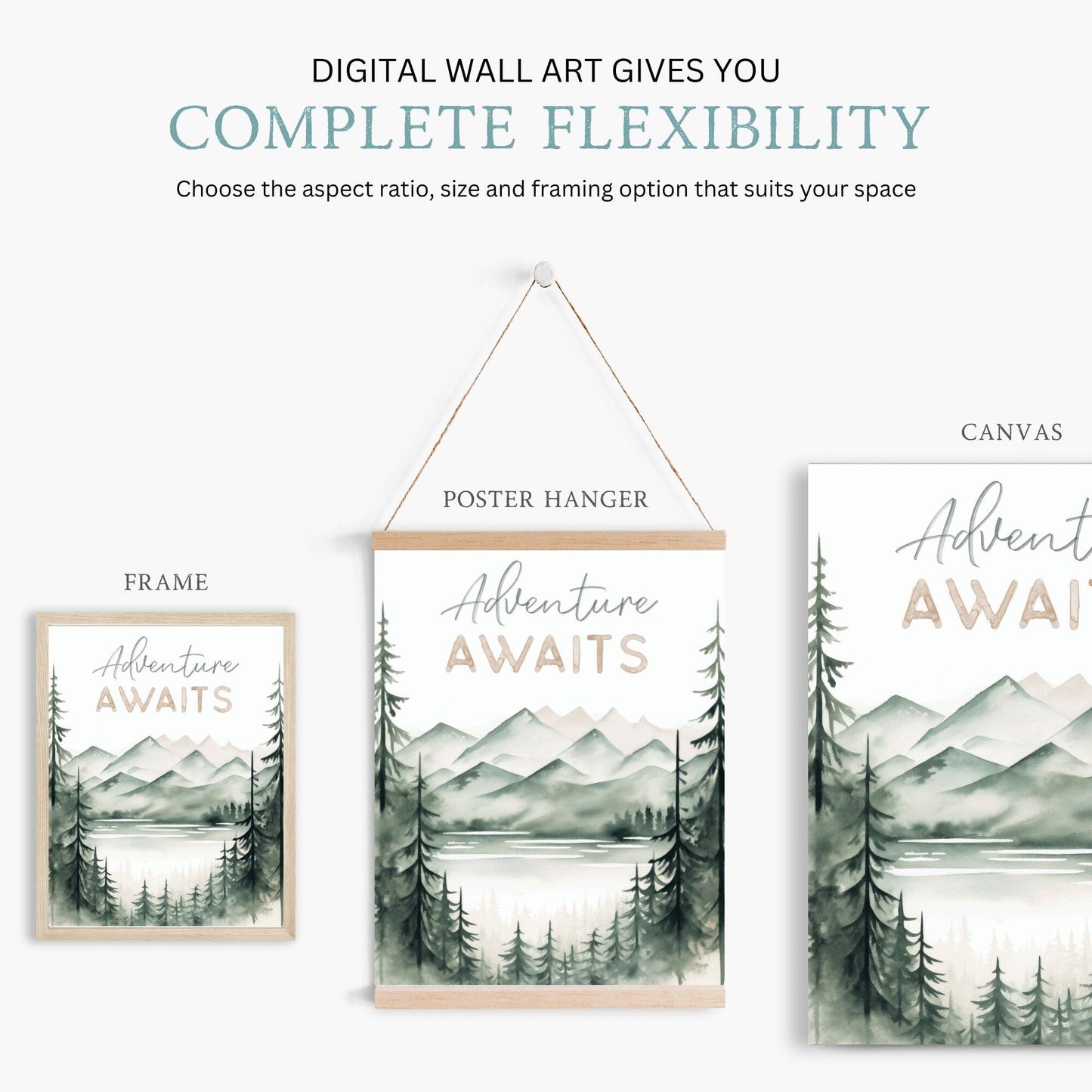 Adventure Awaits Print, Hiking & Camping Quote Wall Art, Vintage Nature Decor - WildfieldPrints