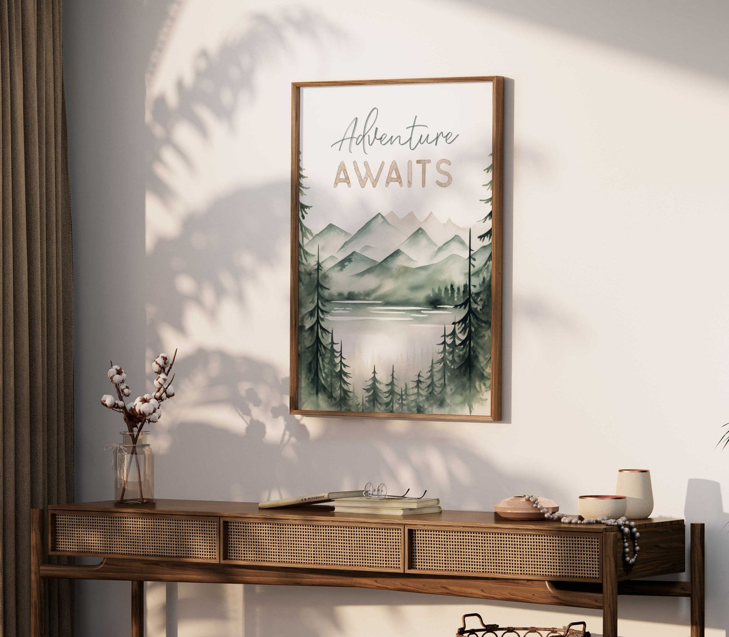 Adventure Awaits Print, Hiking & Camping Quote Wall Art, Vintage Nature Decor - WildfieldPrints