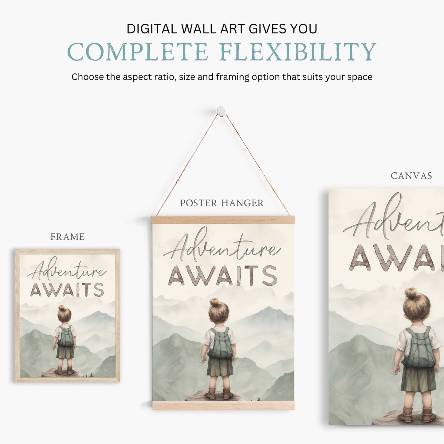 Adventure Awaits Print, Inspirational Quote Decor, Mountain Nursery Art - WildfieldPrints
