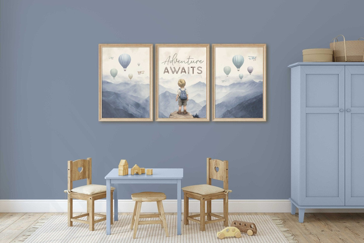 Adventure Awaits Prints, Boys Room Wall Decor, Mountains & Hot Air Balloons - WildfieldPrints