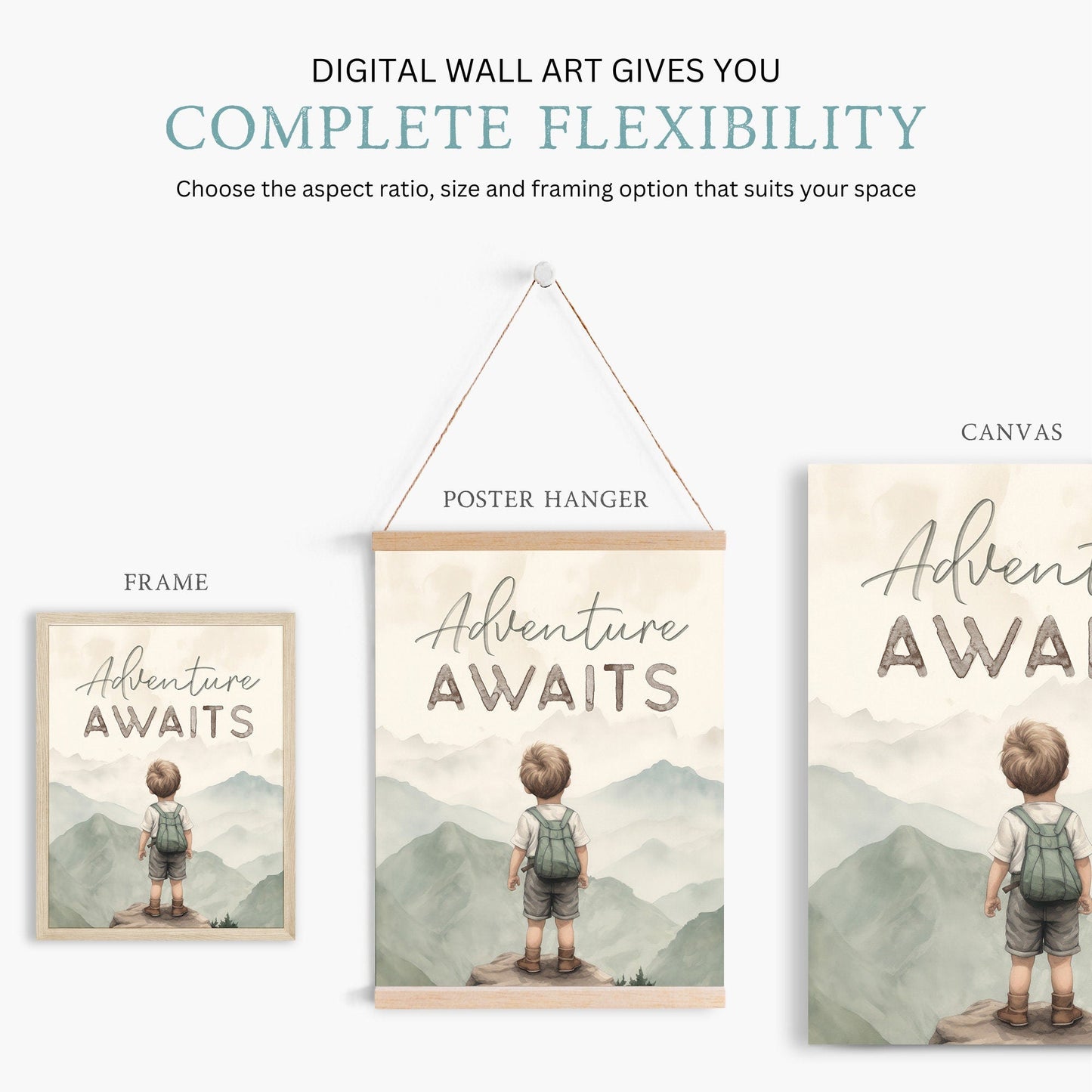 Adventure Awaits Prints, Toddler Room Decor, Mountain Nursery Decor - WildfieldPrints