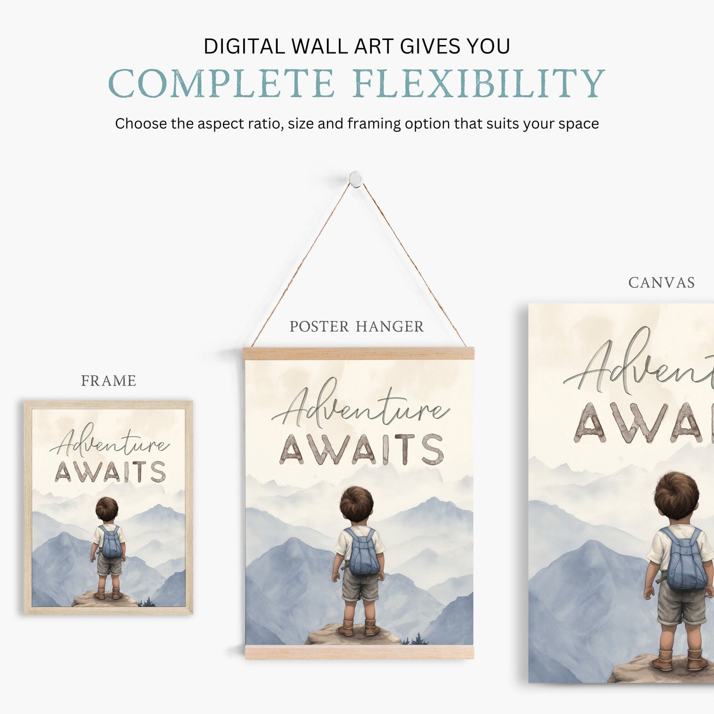 Adventure Awaits Quote Print, Boys Room Decor, Mountain Wall Art - WildfieldPrints