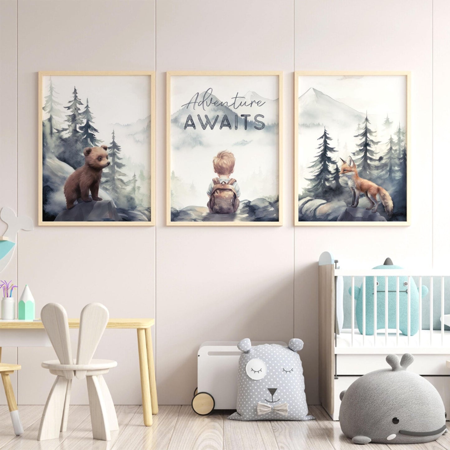 Adventure Nursery Prints, Woodland Animal Decor, Adventure Awaits - WildfieldPrints