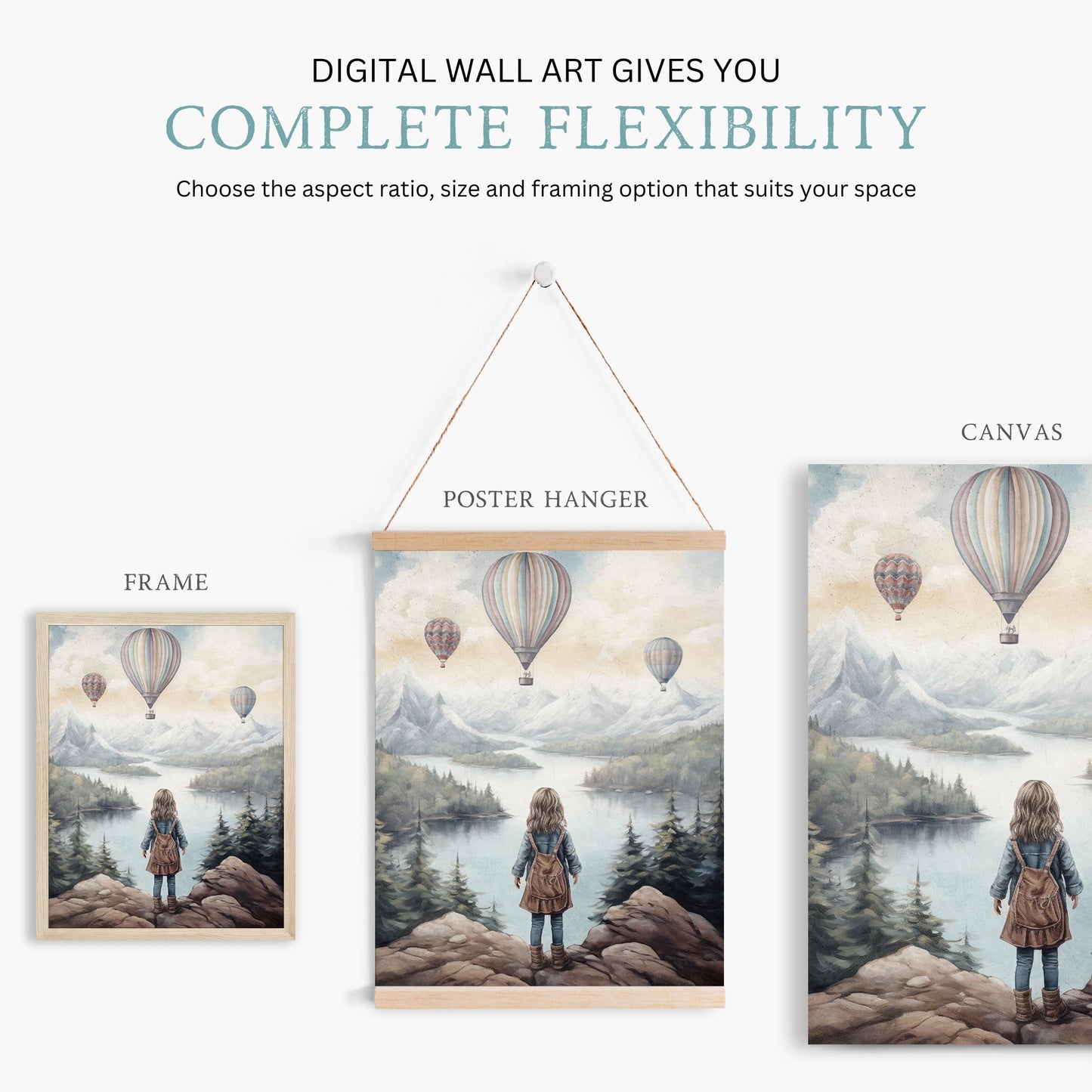 Adventure Nursery Wall Art, Vintage Girl's Room Decor, Hot Air Balloons - WildfieldPrints