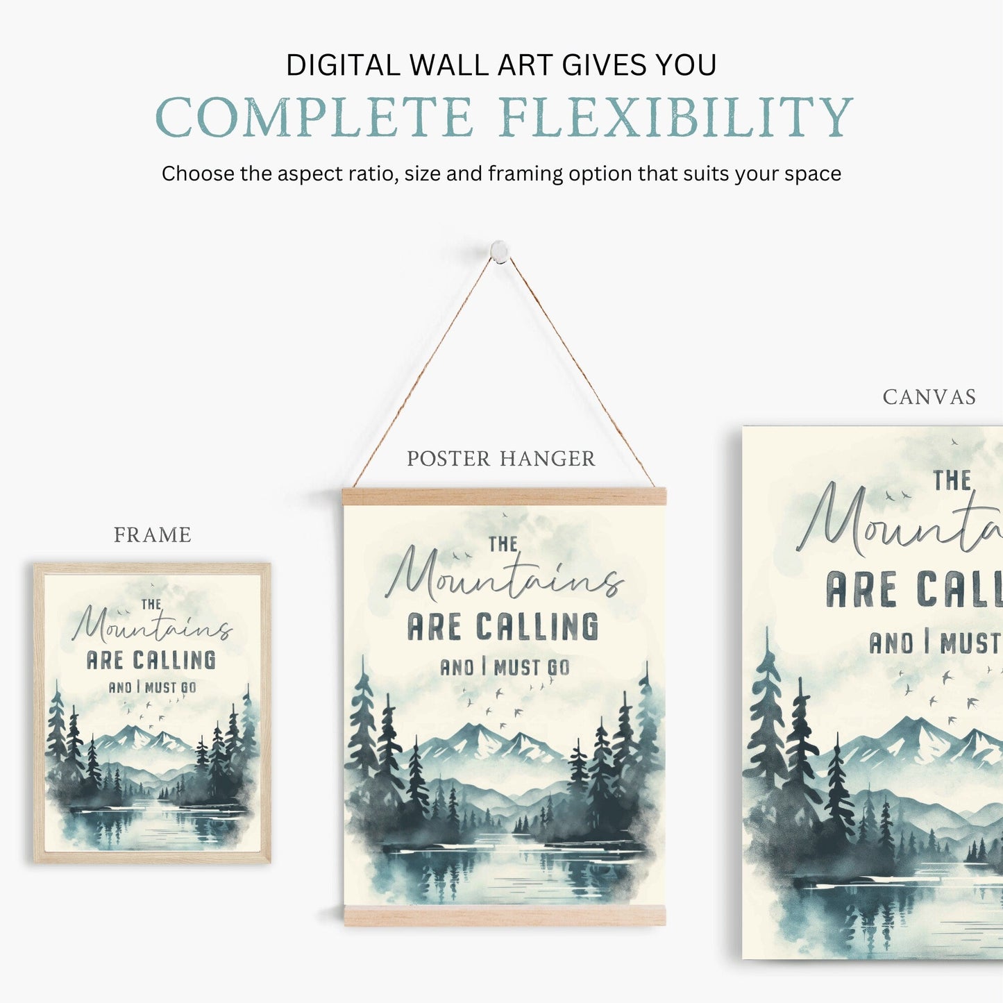 Adventure Quote Wall Art, The Mountains Are Calling, Nature Decor - WildfieldPrints