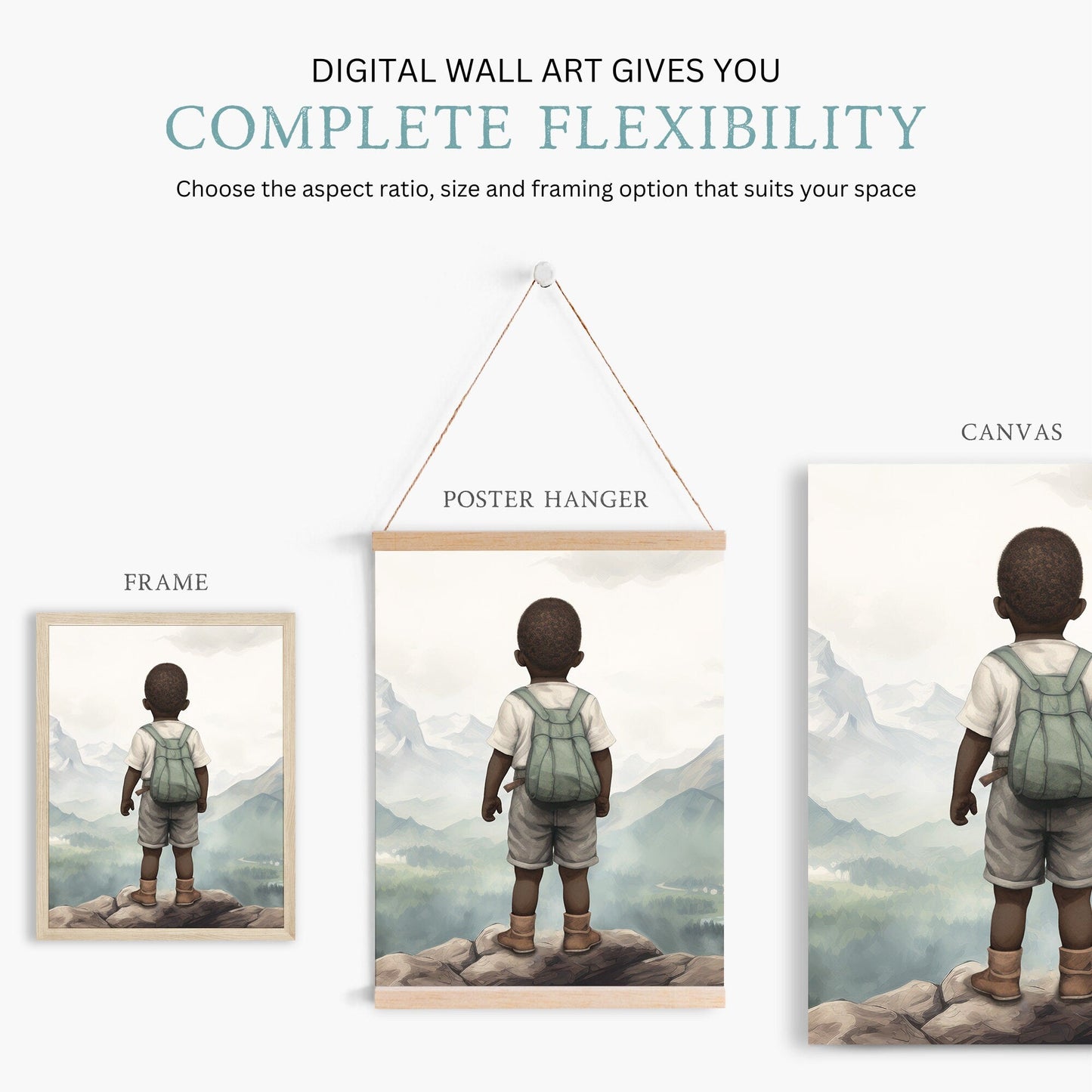 Adventure Toddler Decor, Black Boy Nursery Wall Art, Nature Prints - WildfieldPrints
