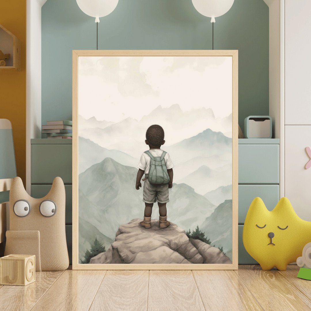 Adventure Toddler Decor, Black Kid Art, African American Nursery, Rustic Room Decor - WildfieldPrints