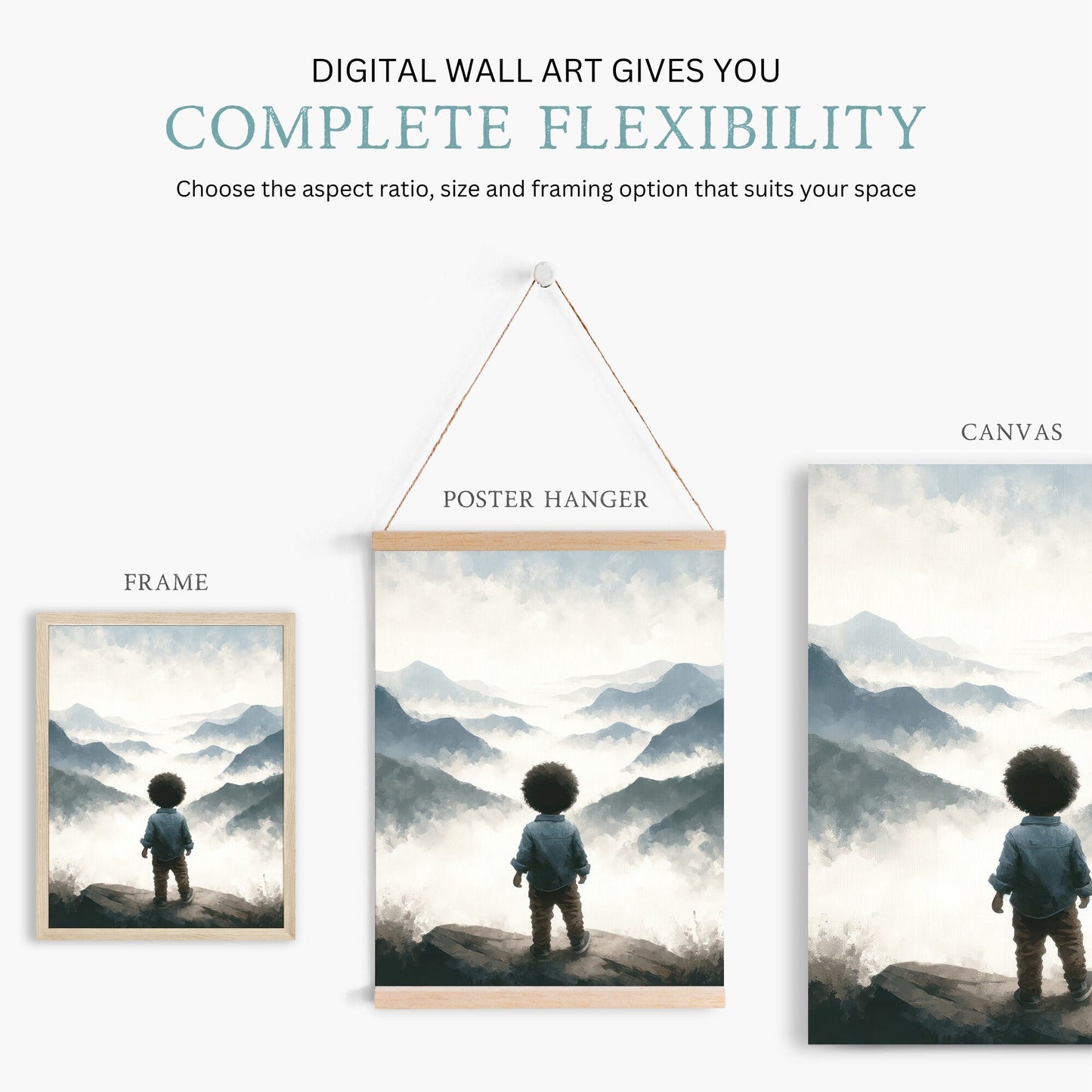 Adventure Toddler Decor, Mountain Nursery Wall Art, Black Boy Prints - WildfieldPrints