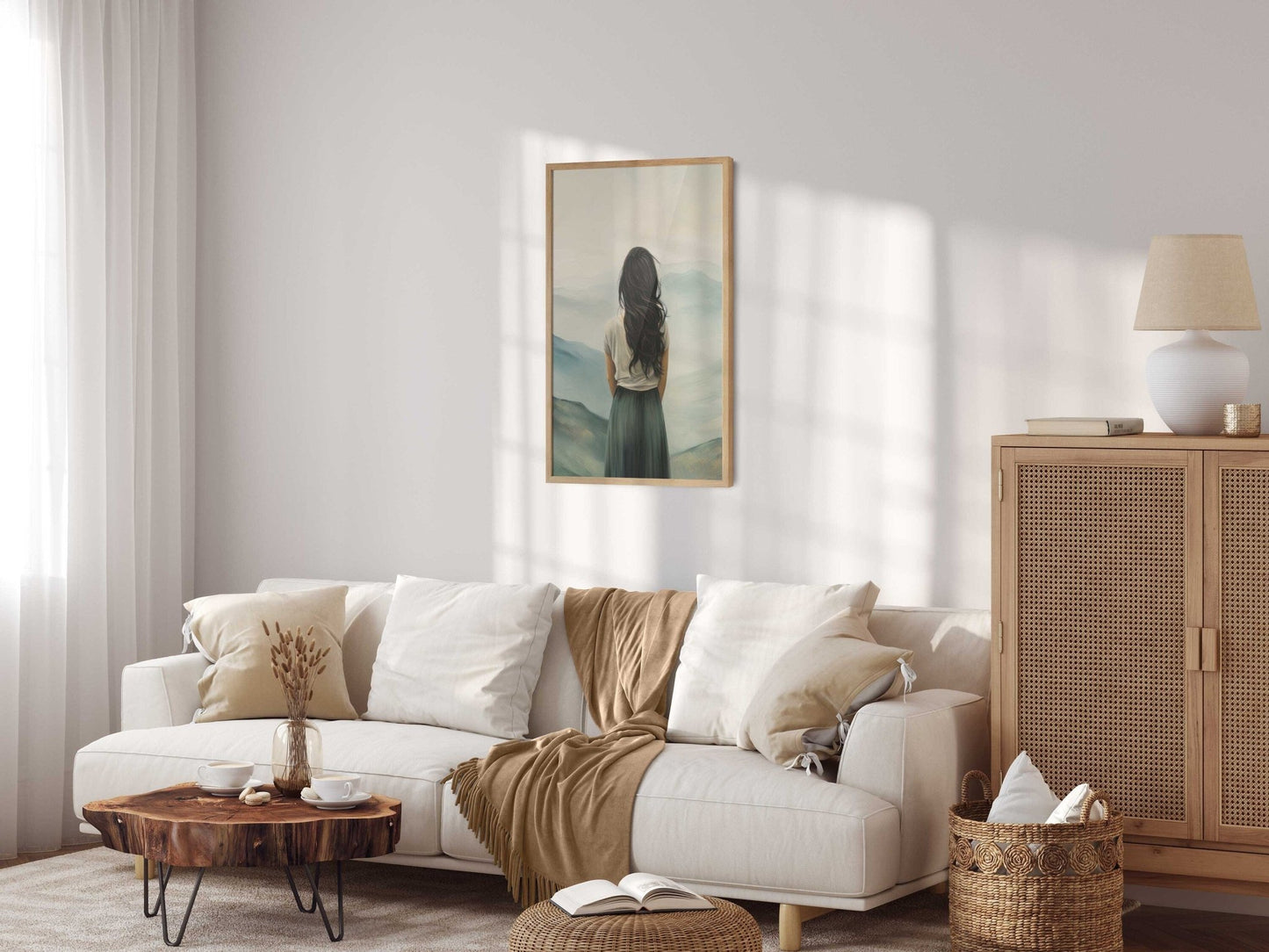 Adventure Wall Art, Mountain Decor, Woman on a Peak Print, Teal Home Accent - WildfieldPrints