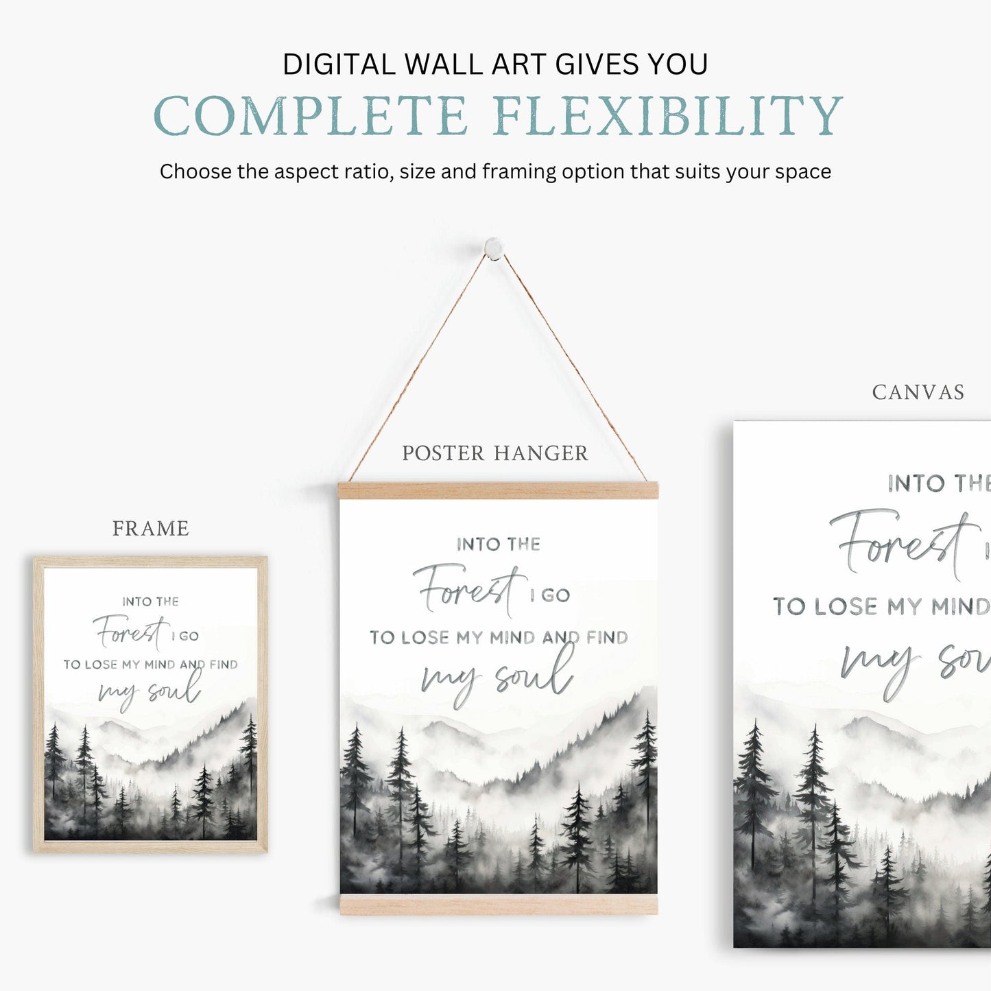 Adventure Wall Art, Nature Quote, Black & White Forest Print - WildfieldPrints