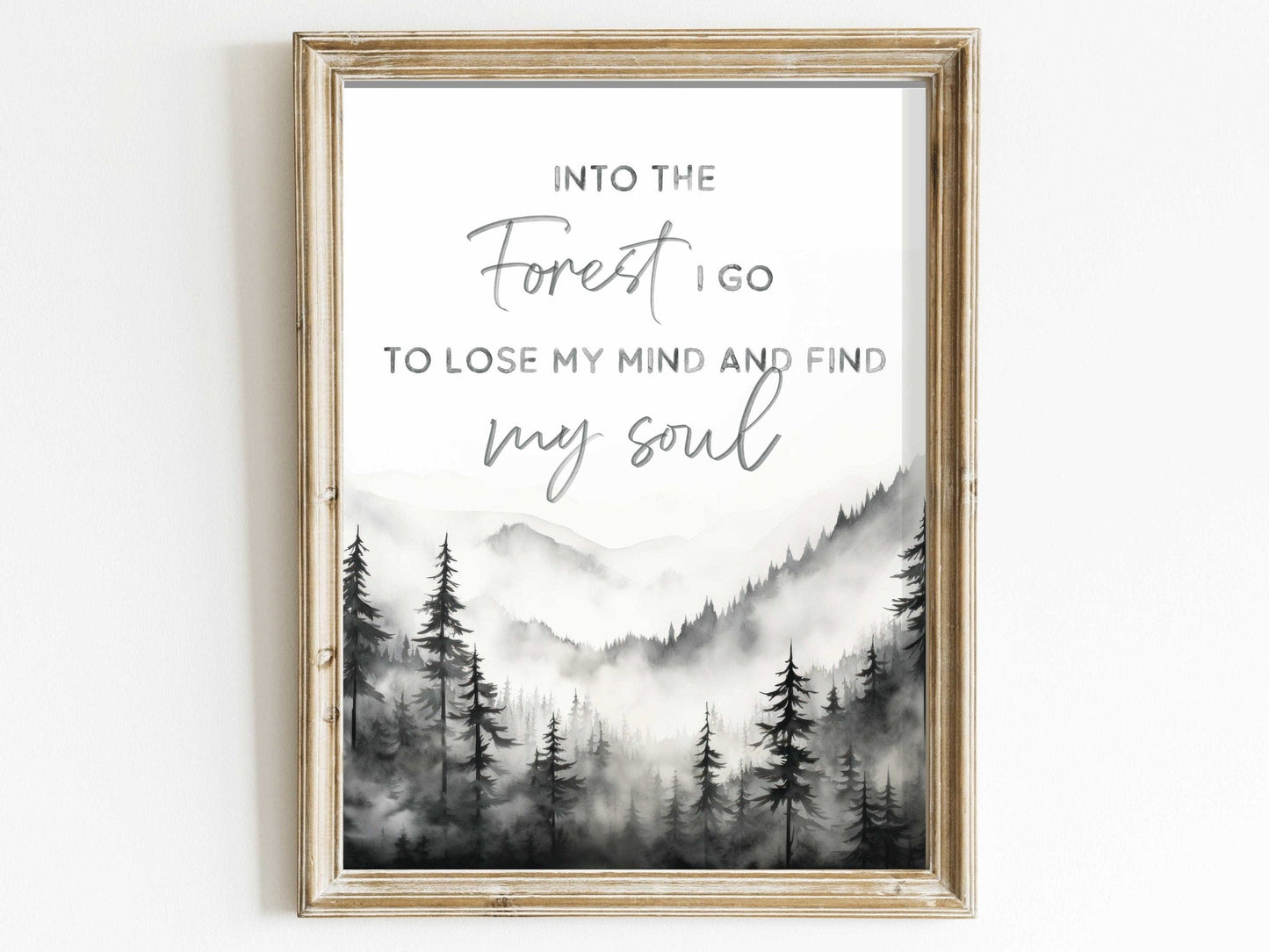 Adventure Wall Art, Nature Quote, Black & White Forest Print - WildfieldPrints