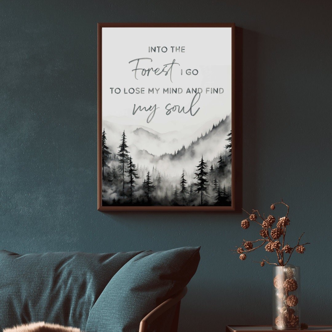 Adventure Wall Art, Nature Quote, Black & White Forest Print - WildfieldPrints