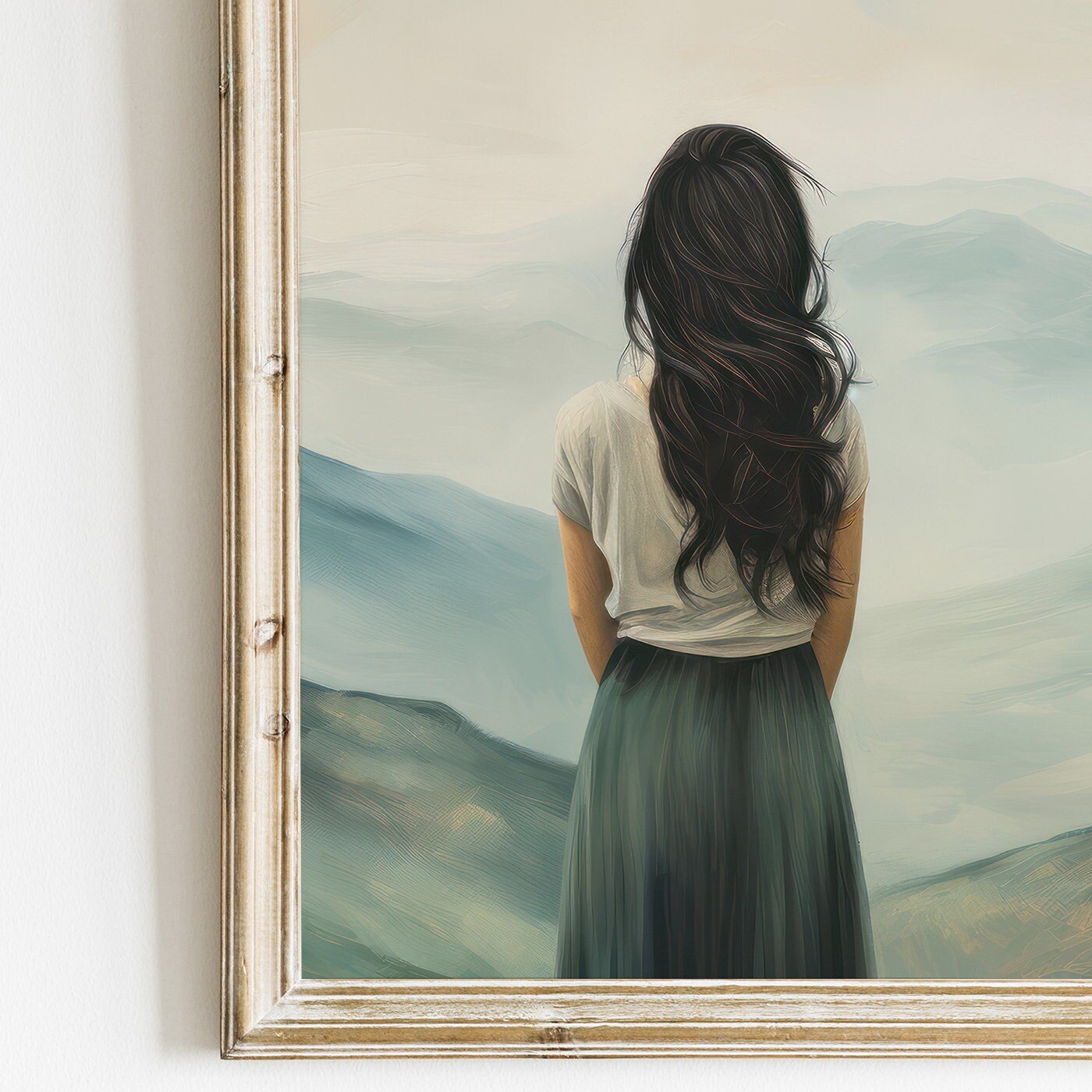 Adventure Wall Art, Woman on a Mountain Print, Teal Decor, Gift for Her - WildfieldPrints