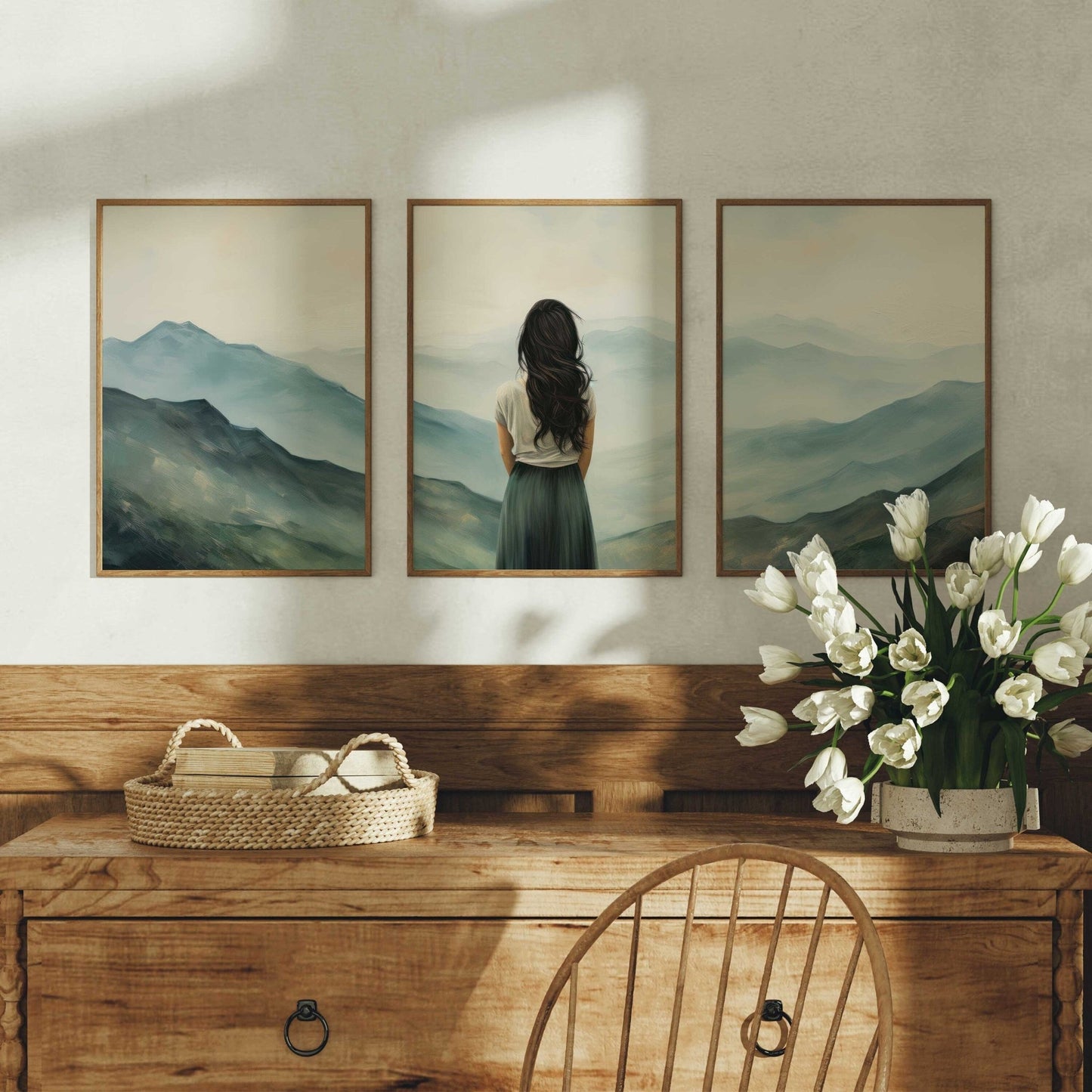 Adventure Wall Art, Woman on a Mountain Print, Teal Decor, Gift for Her - WildfieldPrints