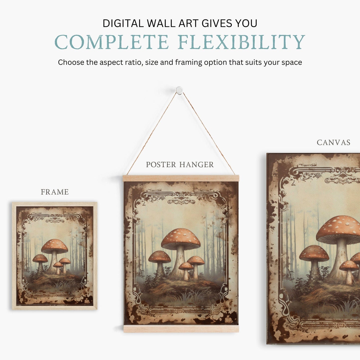 Amanita Mushroom Wall Art, Vintage Forest Decor, Rustic Nature Print - WildfieldPrints