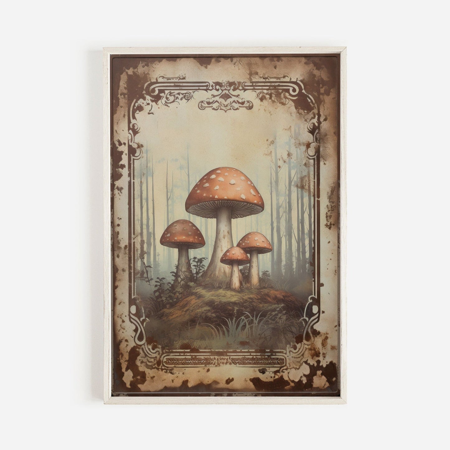 Amanita Mushroom Wall Art, Vintage Forest Decor, Rustic Nature Print - WildfieldPrints