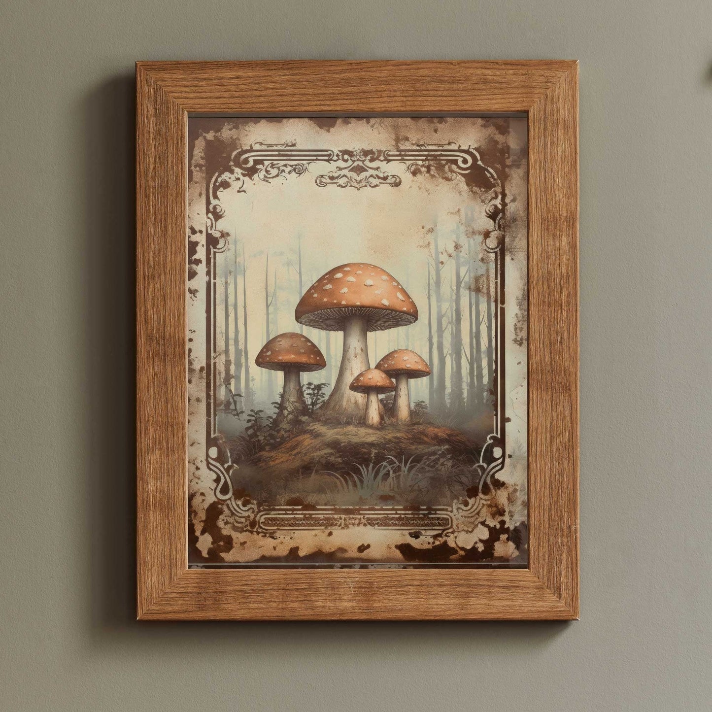 Amanita Mushroom Wall Art, Vintage Forest Decor, Rustic Nature Print - WildfieldPrints