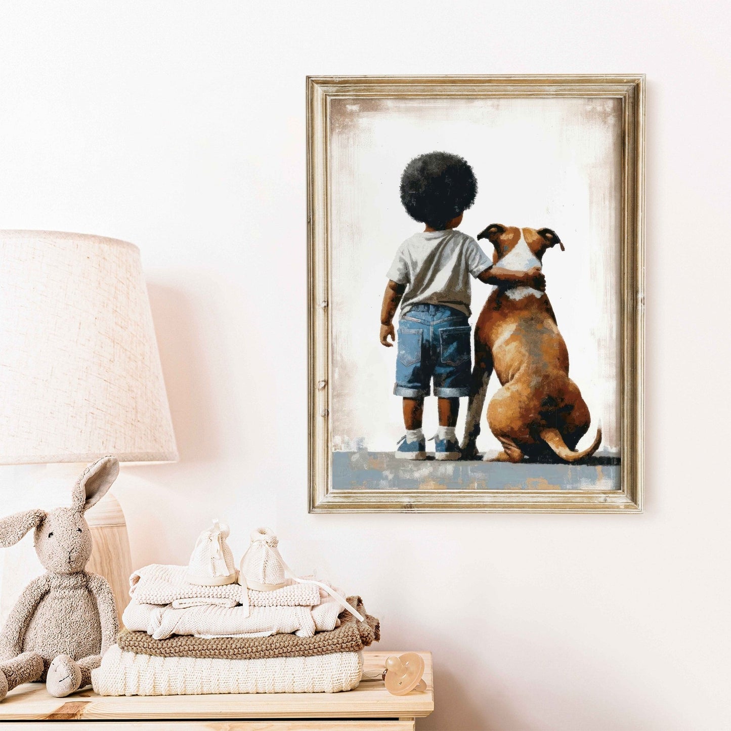 American Staffordshire Terrier Nursery Art, Boy & Dog Print, Pitbull Decor - WildfieldPrints