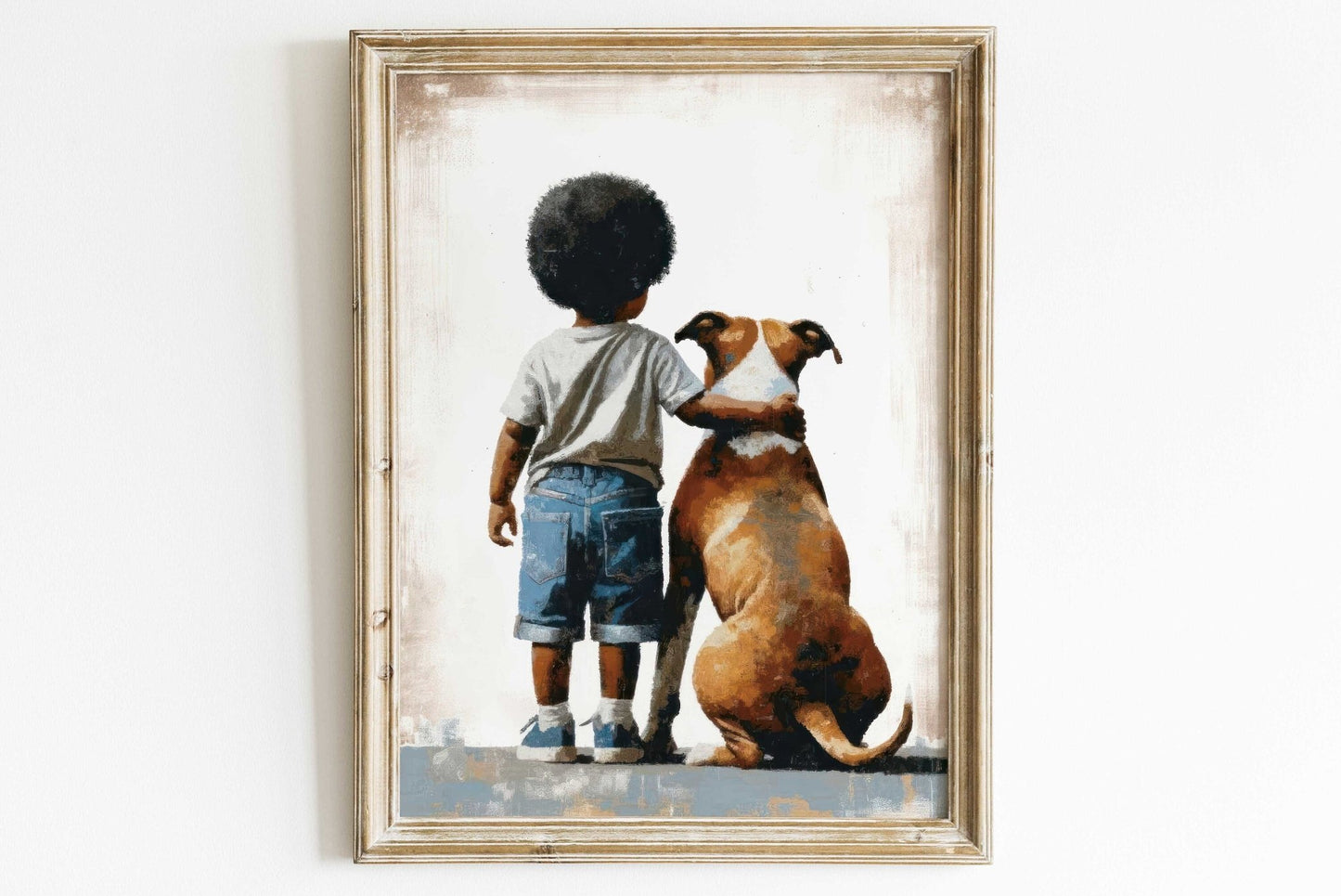 American Staffordshire Terrier Nursery Art, Boy & Dog Print, Pitbull Decor - WildfieldPrints