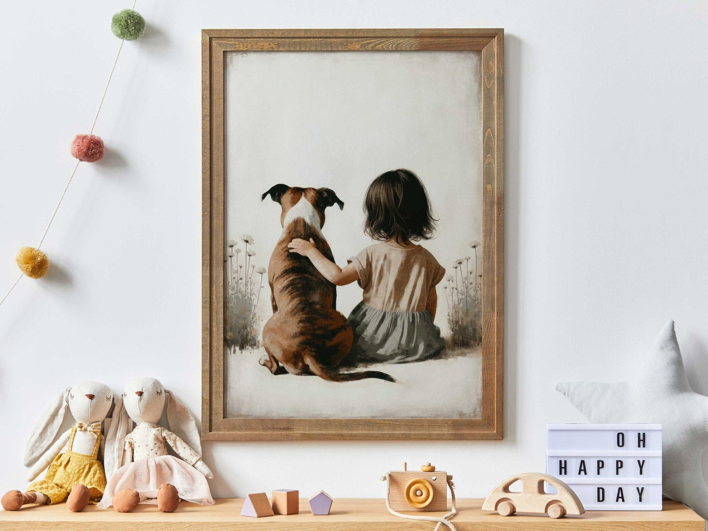 American Staffordshire Terrier Nursery Decor, Girl & Dog Print, Kids Room Art - WildfieldPrints