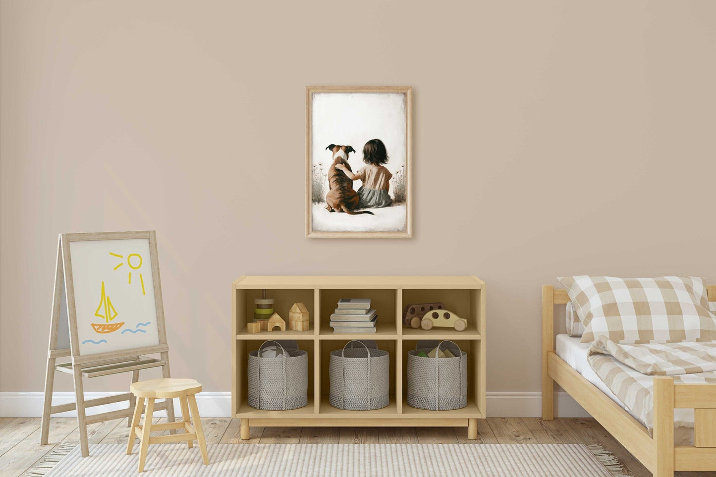 American Staffordshire Terrier Nursery Decor, Girl & Dog Print, Kids Room Art - WildfieldPrints