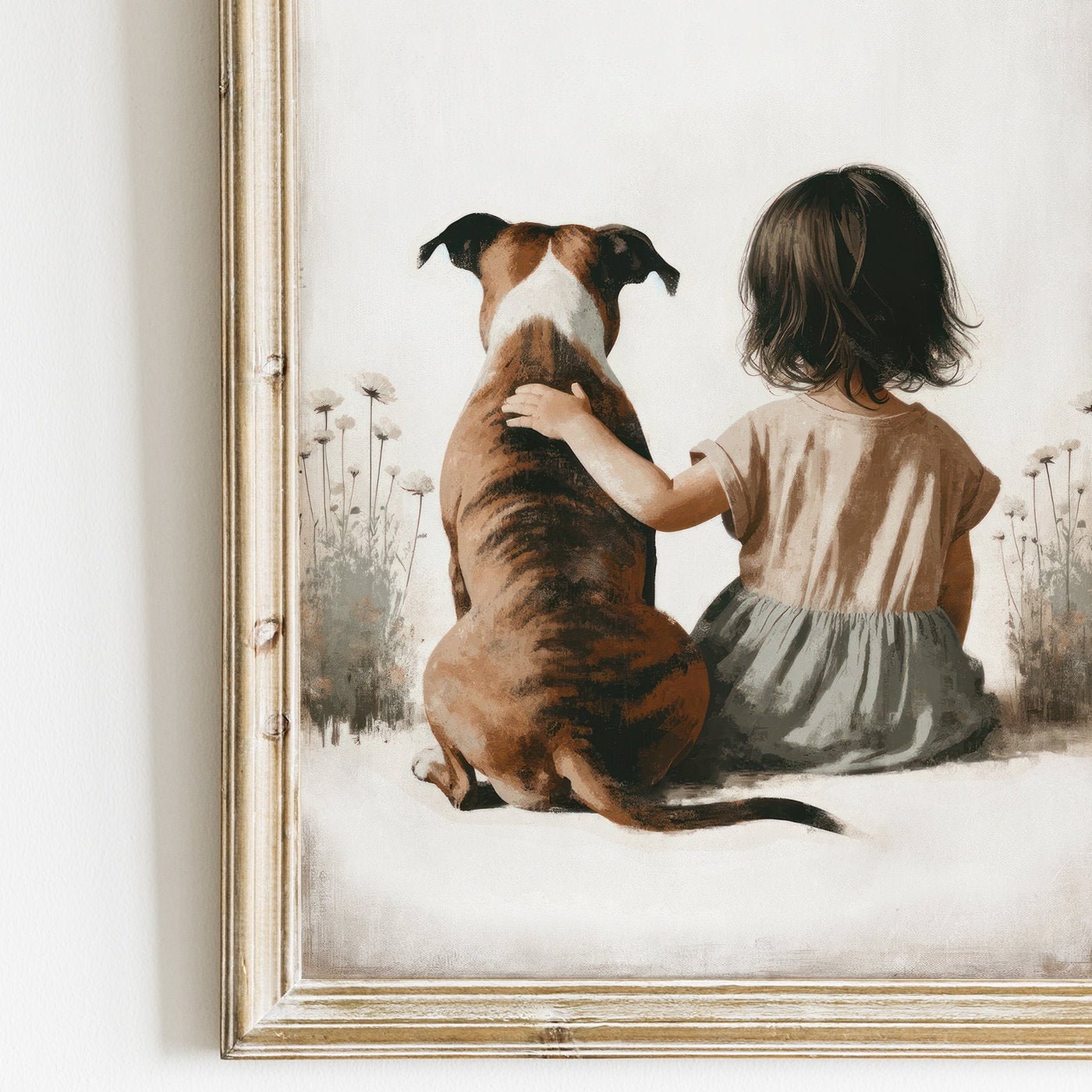 American Staffordshire Terrier Nursery Decor, Girl & Dog Print, Kids Room Art - WildfieldPrints